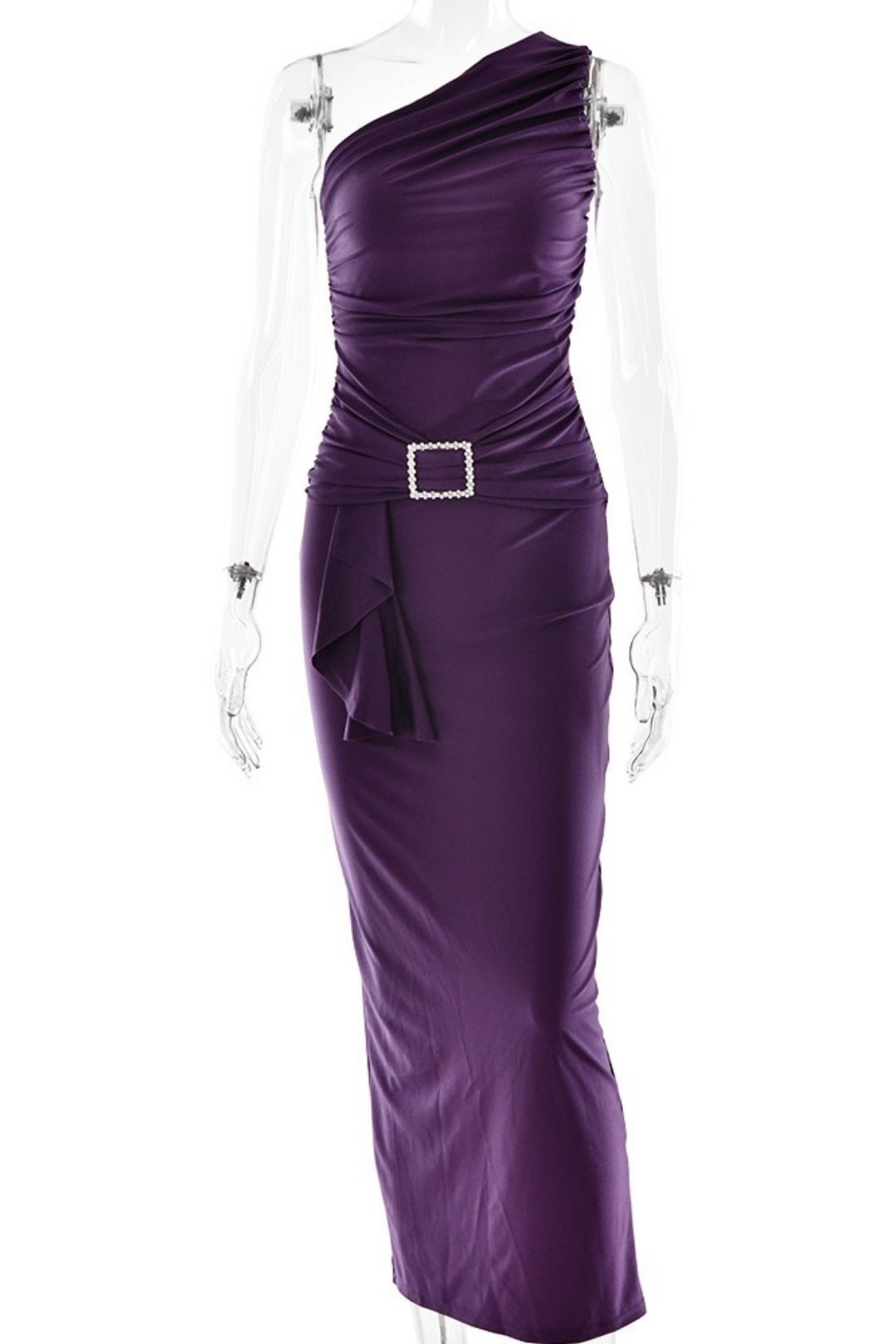 One-Shoulder Pleated Hip-Hugging Dress