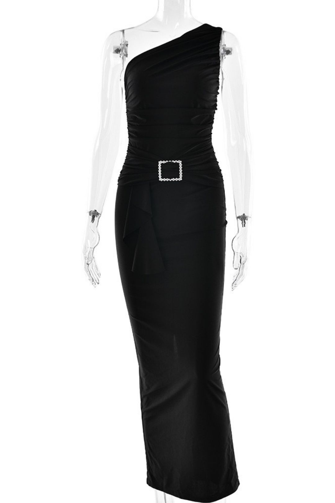 One-Shoulder Pleated Hip-Hugging Dress