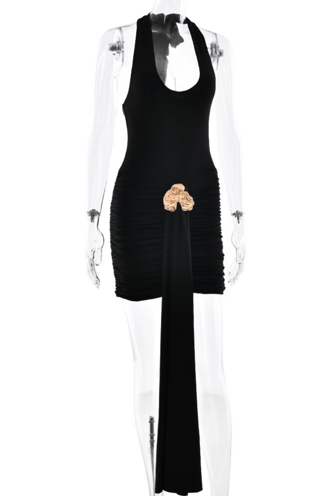 Halterneck Cross-Tie Hip-Covering Short Skirt Slim Pleated Backless Dress