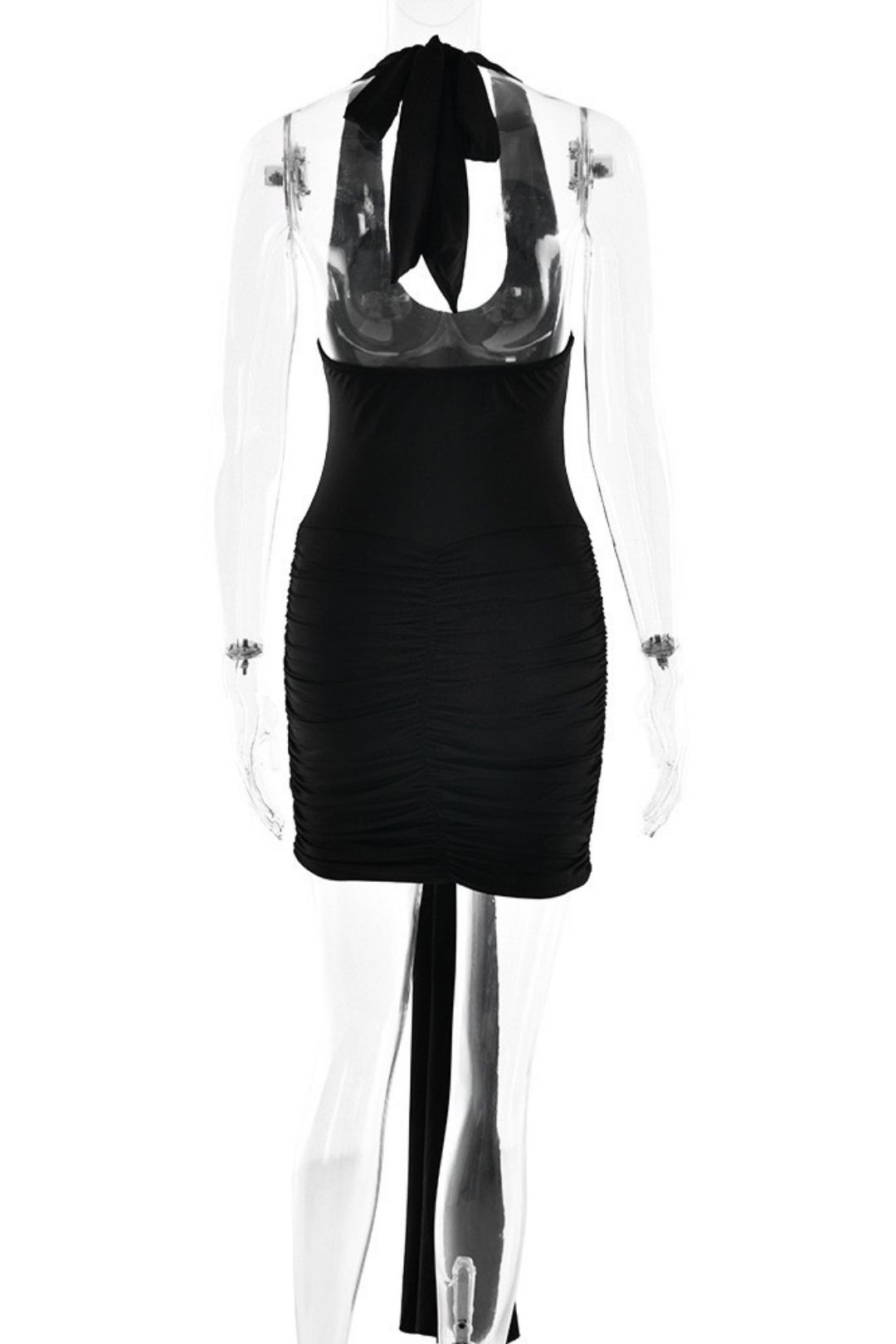 Halterneck Cross-Tie Hip-Covering Short Skirt Slim Pleated Backless Dress