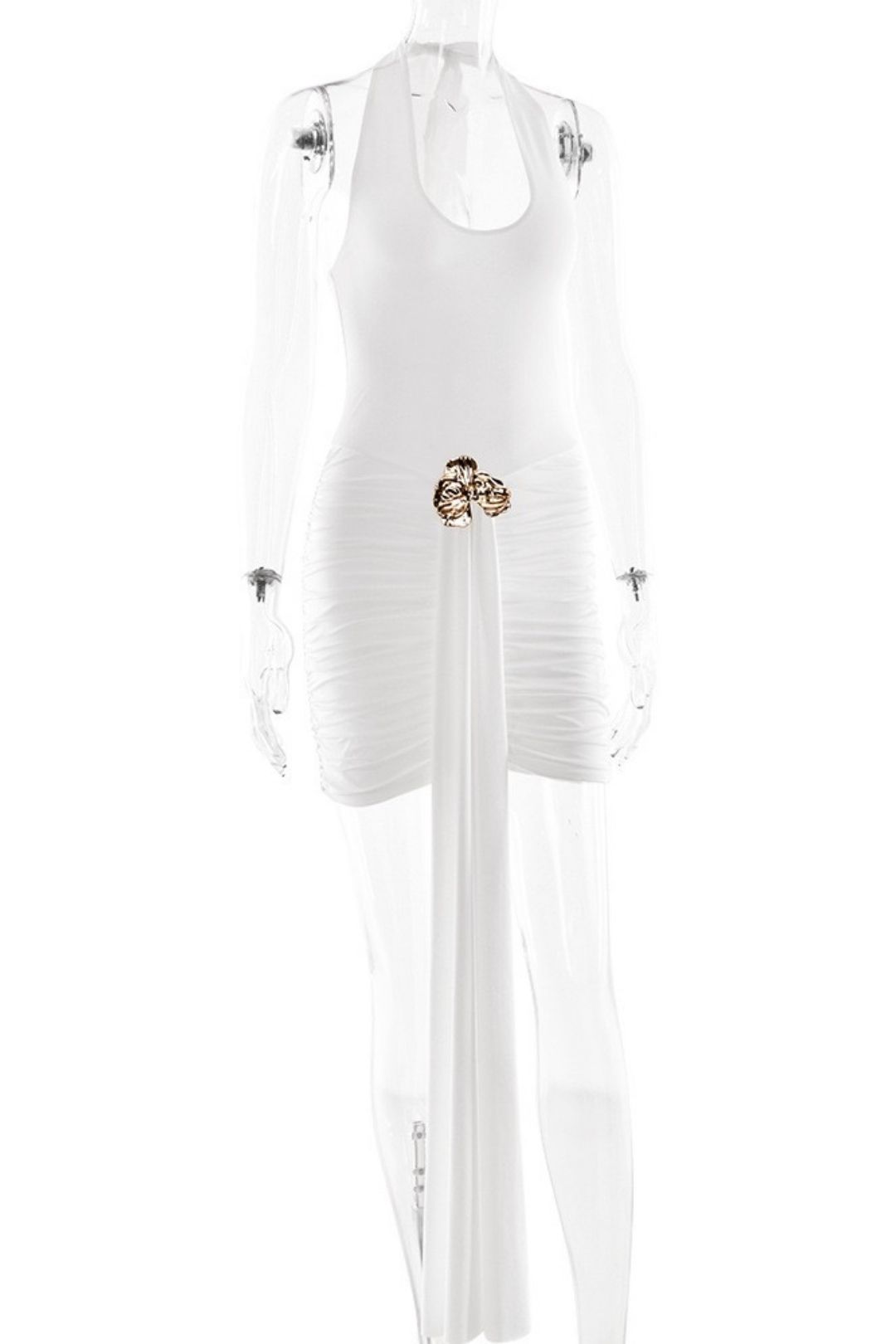 Halterneck Cross-Tie Hip-Covering Short Skirt Slim Pleated Backless Dress