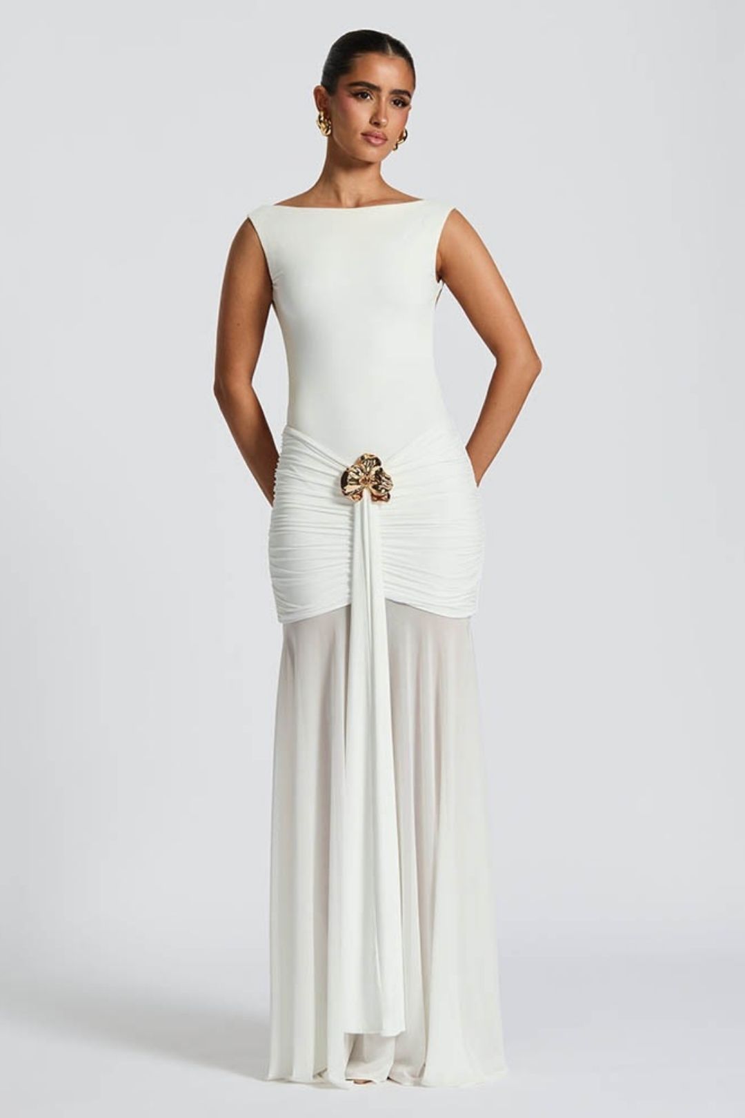 Summer Sleeveless Backless Slit Pleated Waist Long Dress