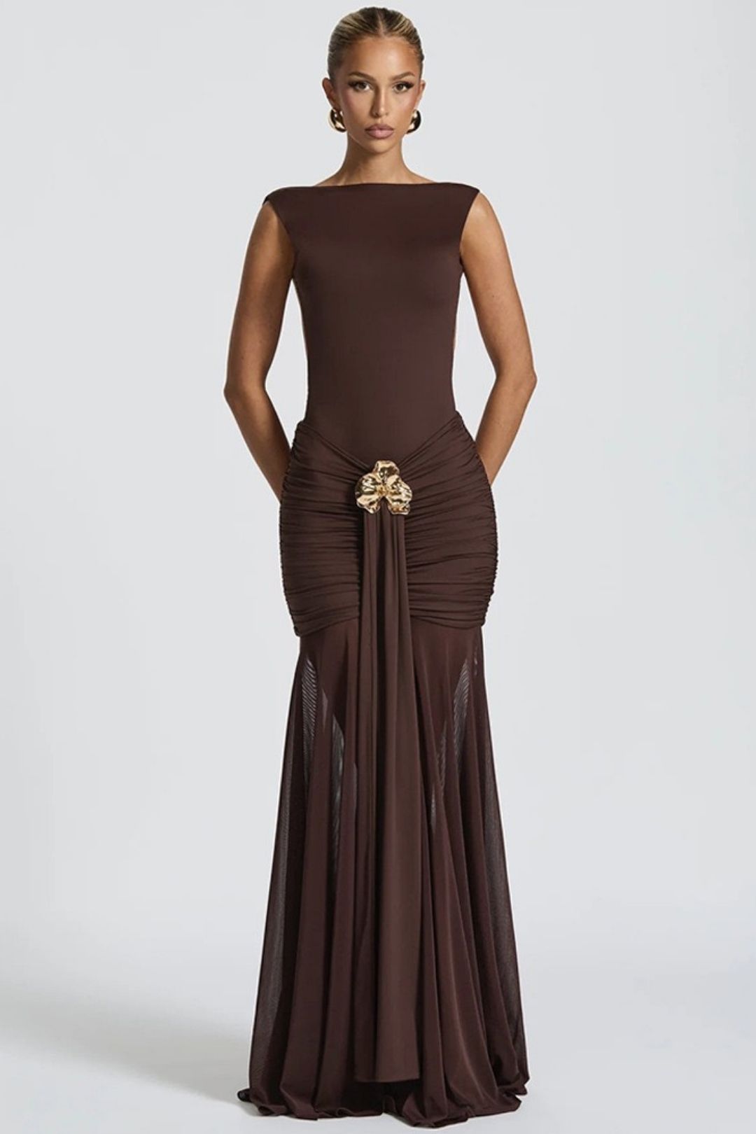 Summer Sleeveless Backless Slit Pleated Waist Long Dress