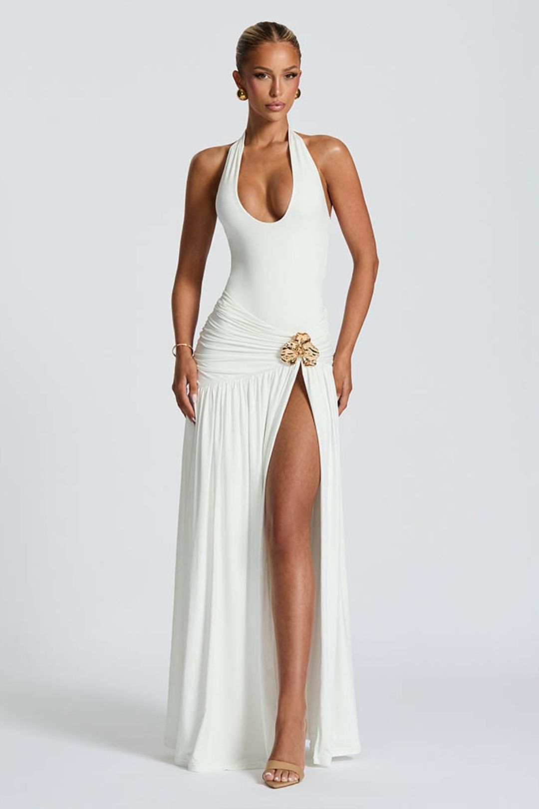 Sexy Backless Jumpsuit Lace-Up Slit Skirt Suit