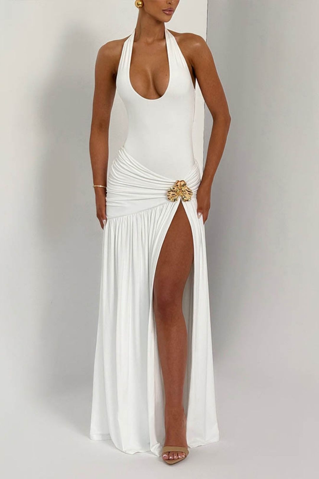 Sexy Backless Jumpsuit Lace-Up Slit Skirt Suit