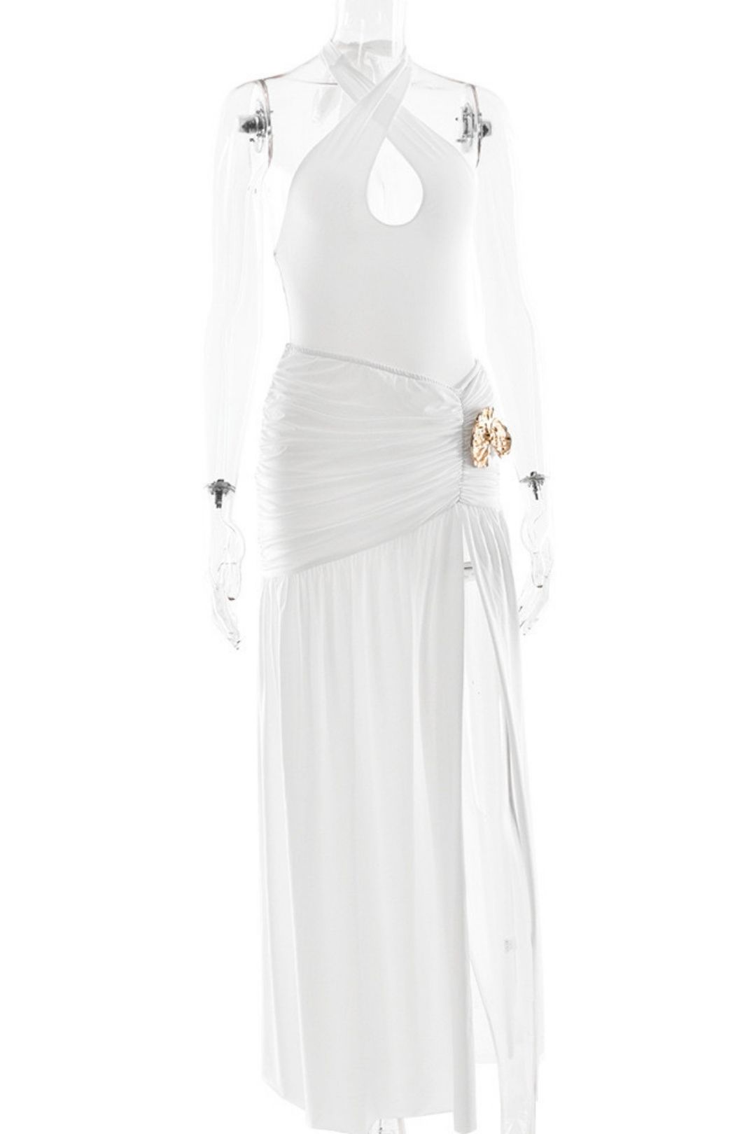 Sexy Backless Jumpsuit Lace-Up Slit Skirt Suit