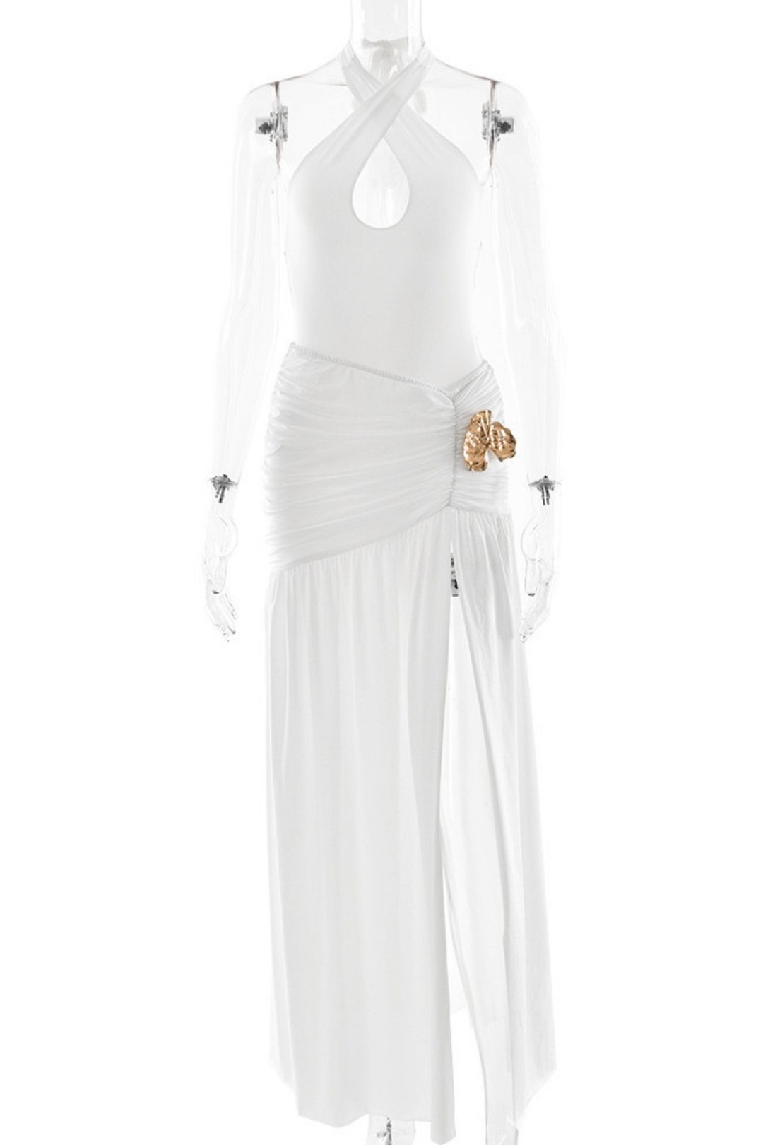 Sexy Backless Jumpsuit Lace-Up Slit Skirt Suit