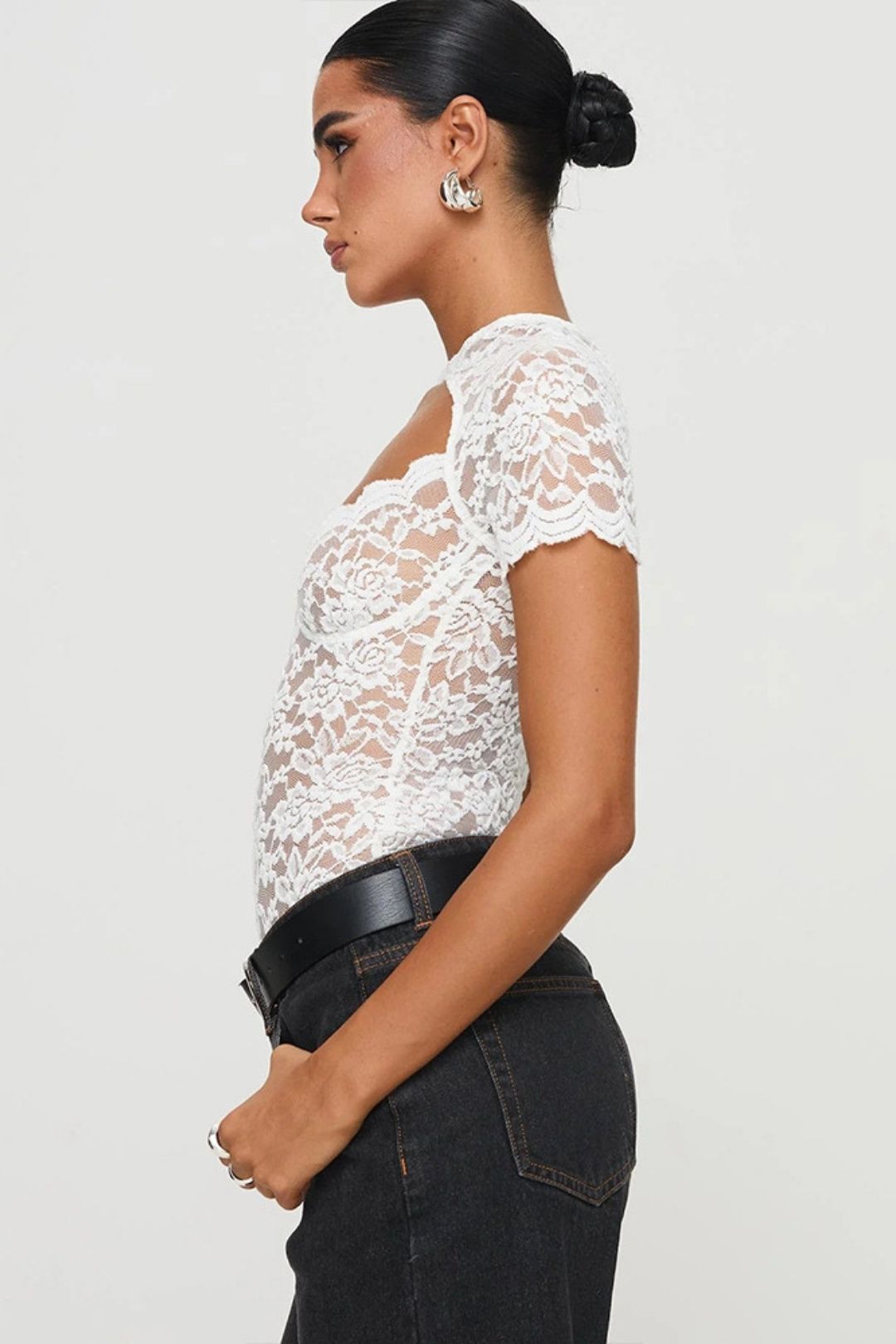 Sexy Half-sleeve Hollow-out Bodysuit