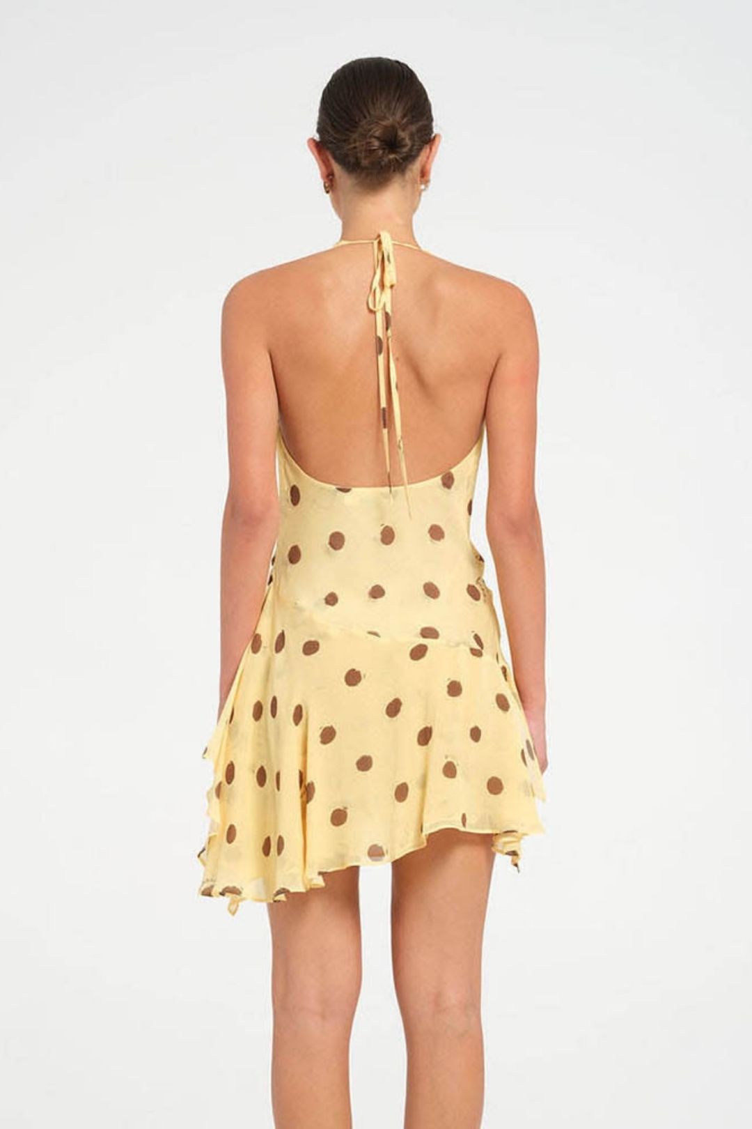 Polar Dot Chiffon Dress Sexy Neck Deep V Split Backless Dress