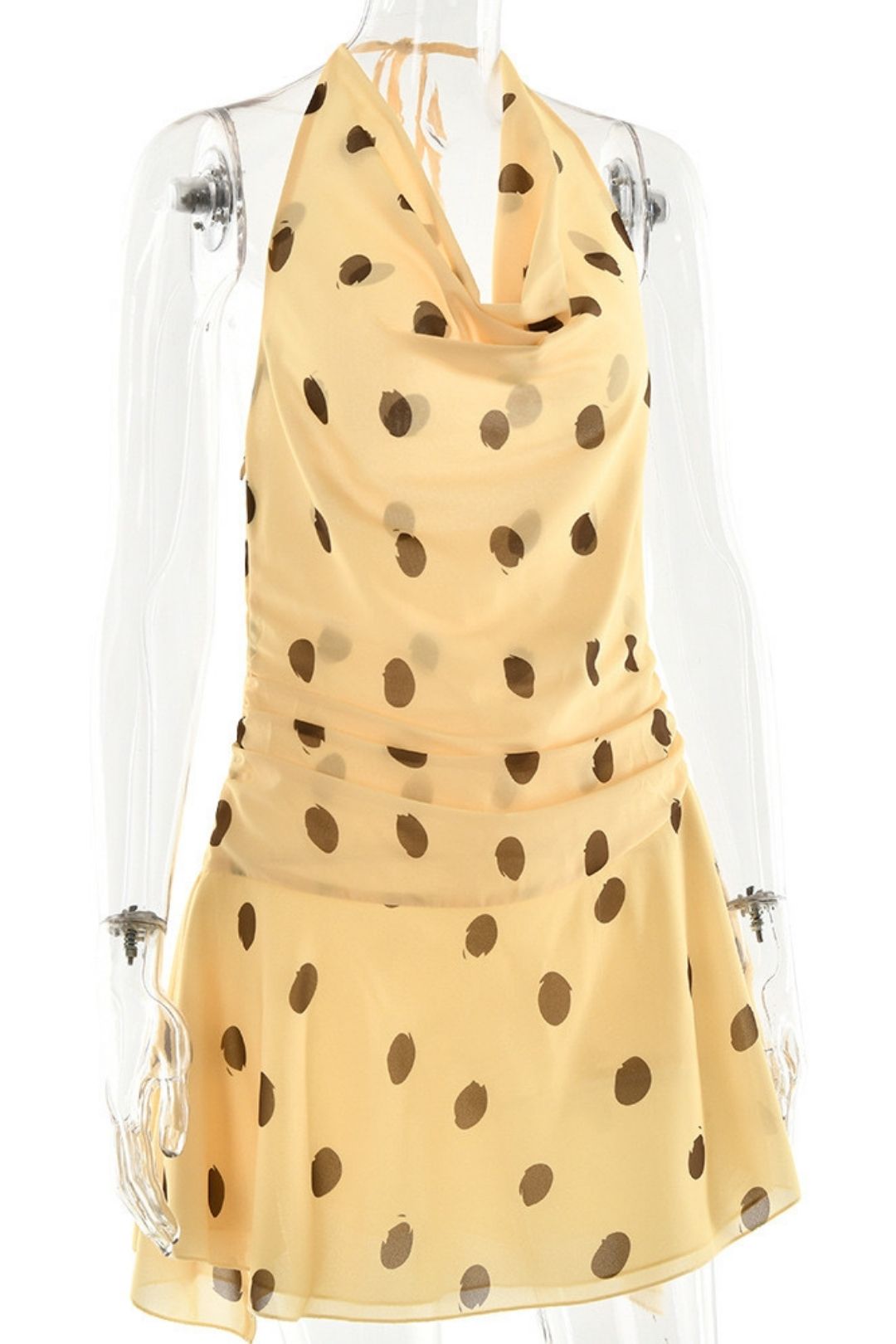 Polar Dot Chiffon Dress Sexy Neck Deep V Split Backless Dress