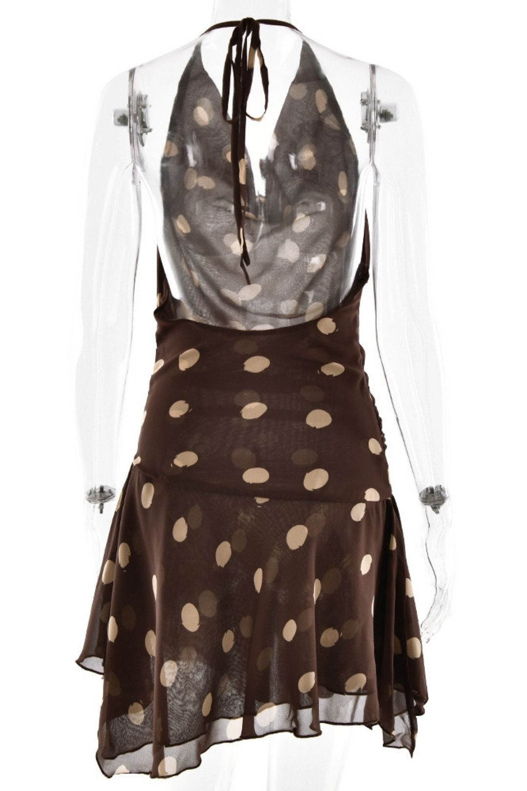 Polar Dot Chiffon Dress Sexy Neck Deep V Split Backless Dress