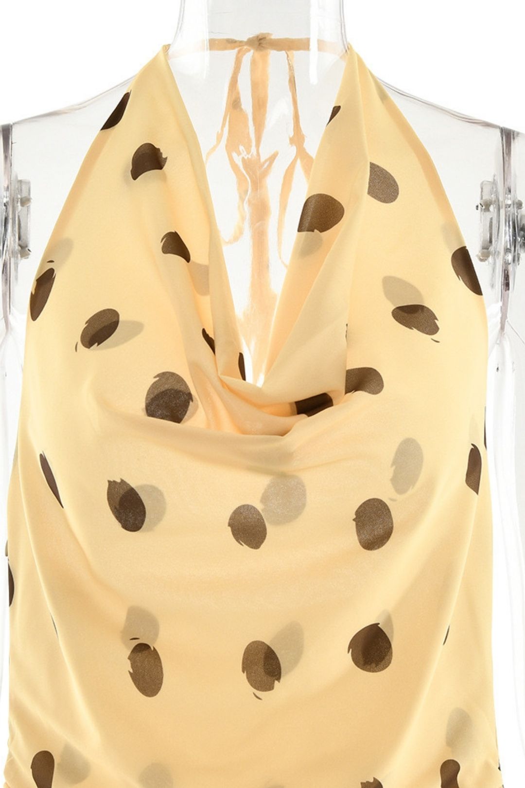 Polar Dot Chiffon Dress Sexy Neck Deep V Split Backless Dress