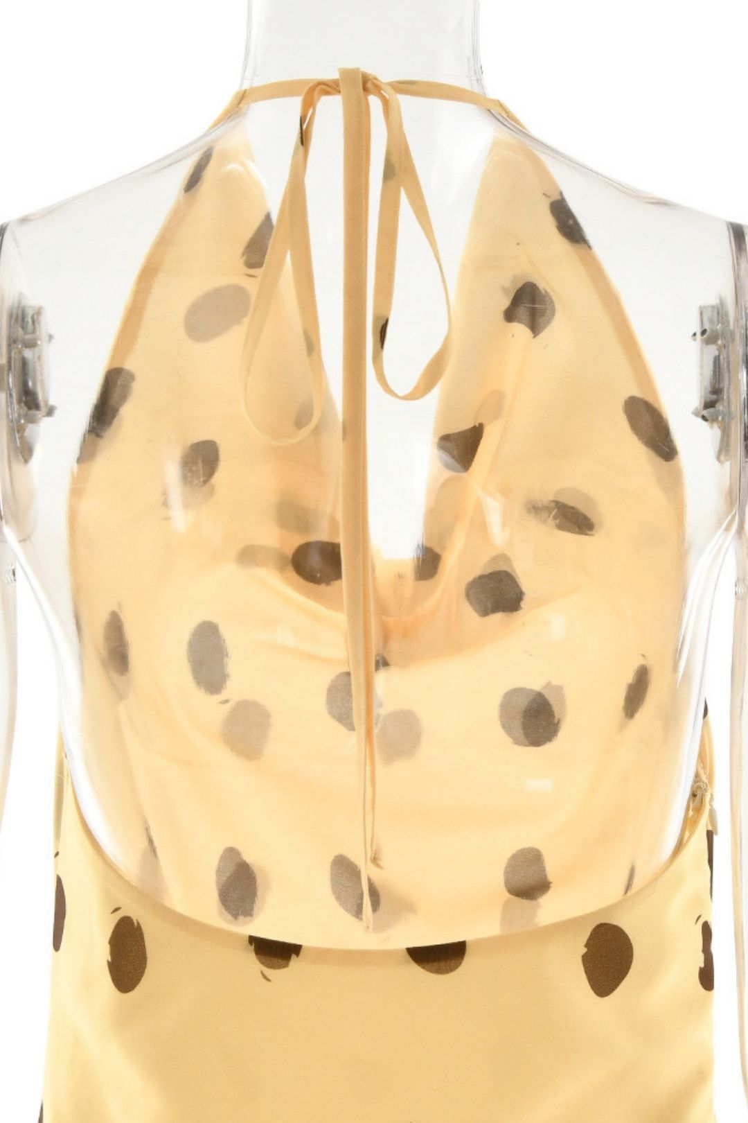 Polar Dot Chiffon Dress Sexy Neck Deep V Split Backless Dress