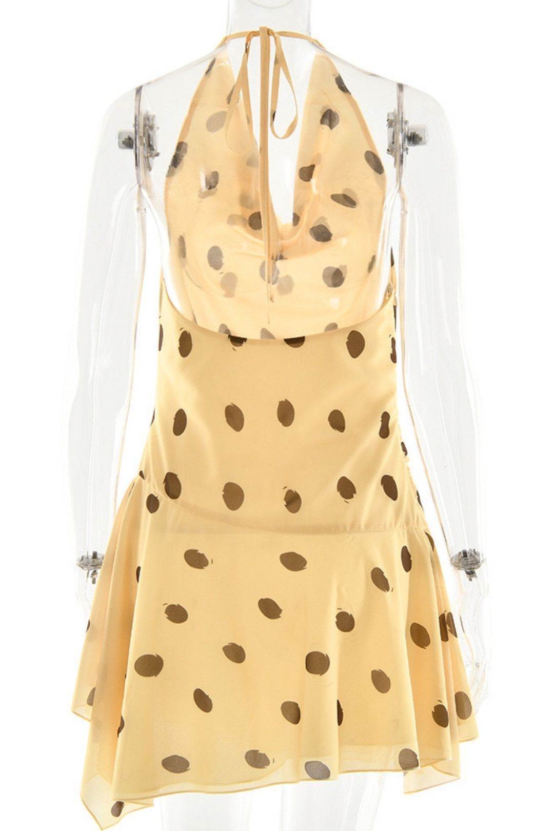 Polar Dot Chiffon Dress Sexy Neck Deep V Split Backless Dress