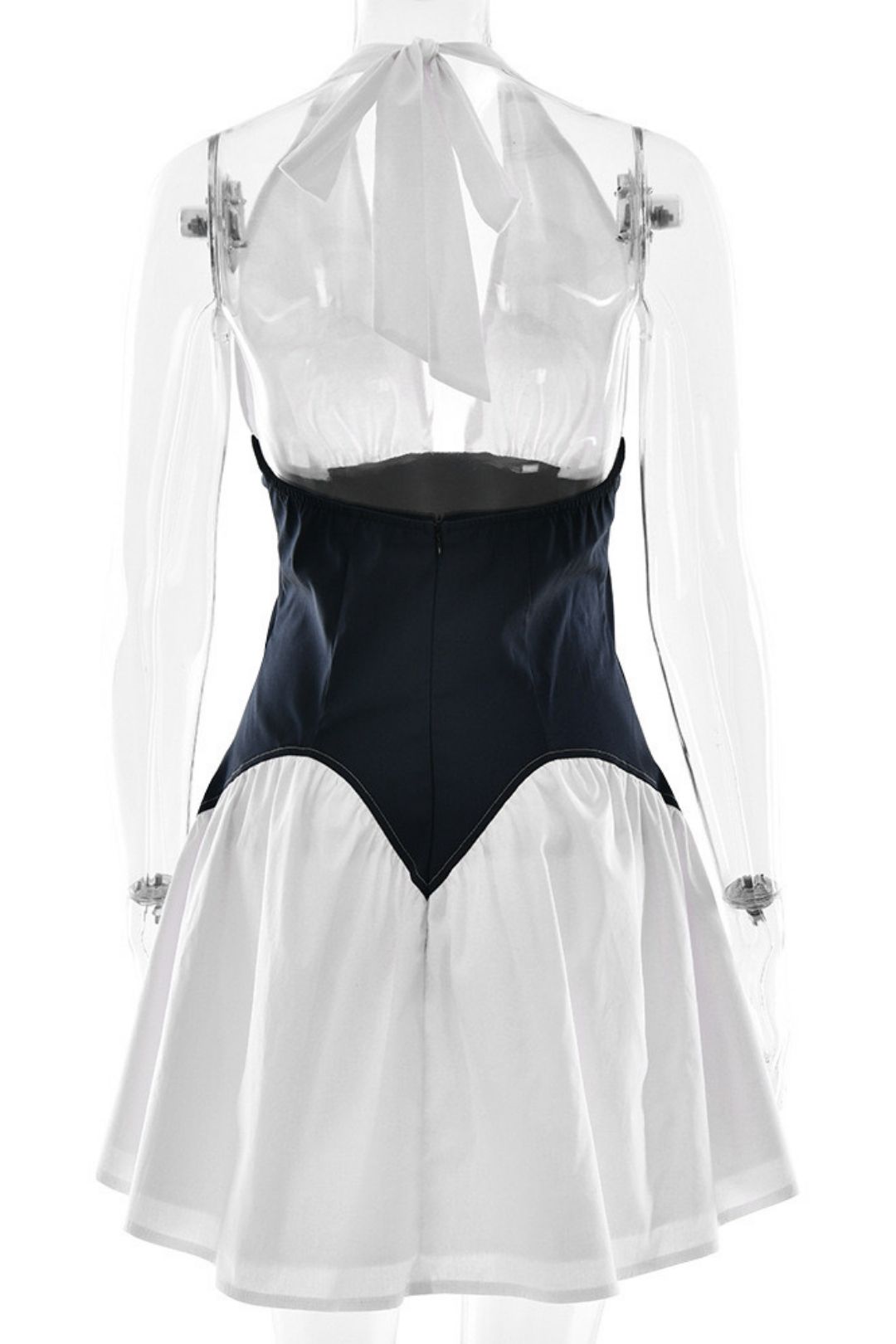 Stitching A- Line Skirt Sexy Deep V Collar Neck Waist Dress