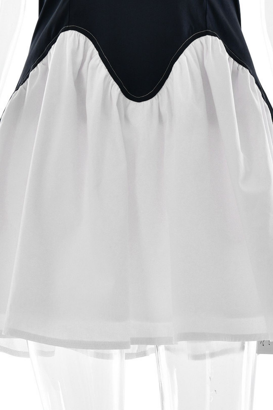 Stitching A- Line Skirt Sexy Deep V Collar Neck Waist Dress