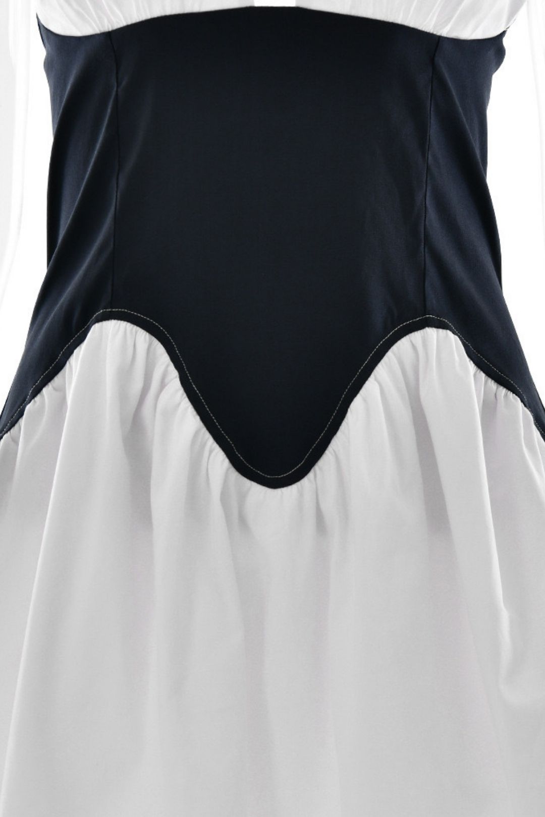 Stitching A- Line Skirt Sexy Deep V Collar Neck Waist Dress