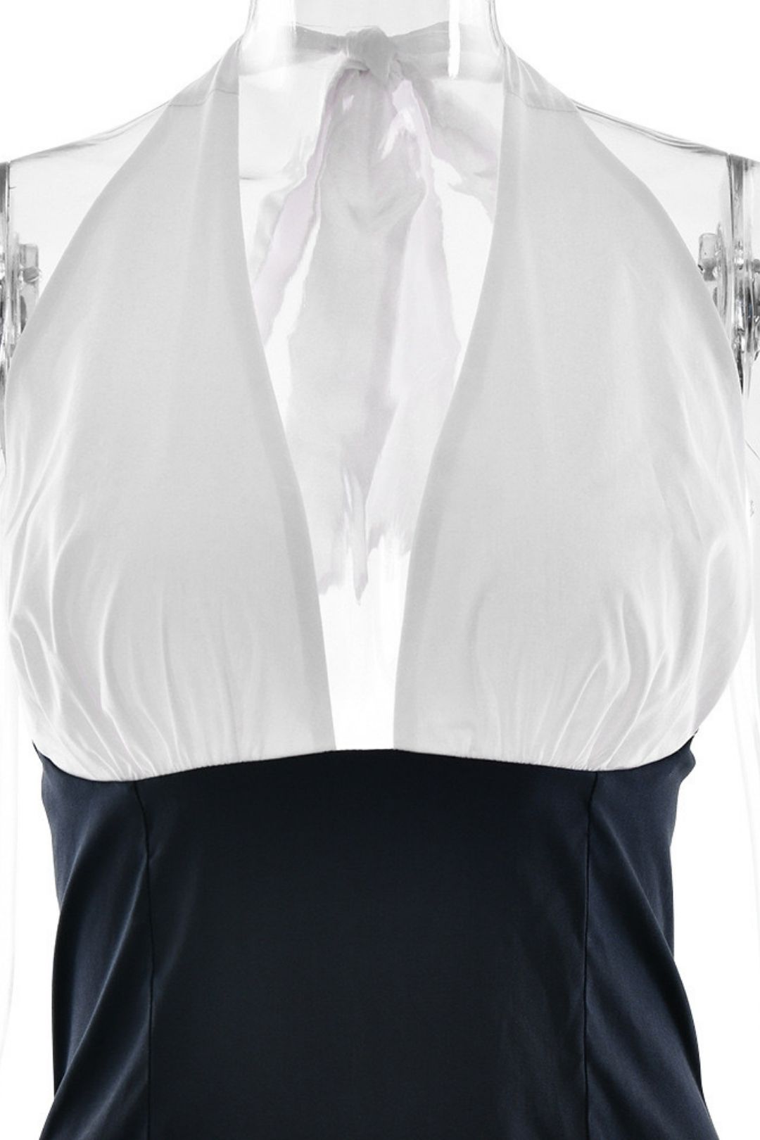 Stitching A- Line Skirt Sexy Deep V Collar Neck Waist Dress