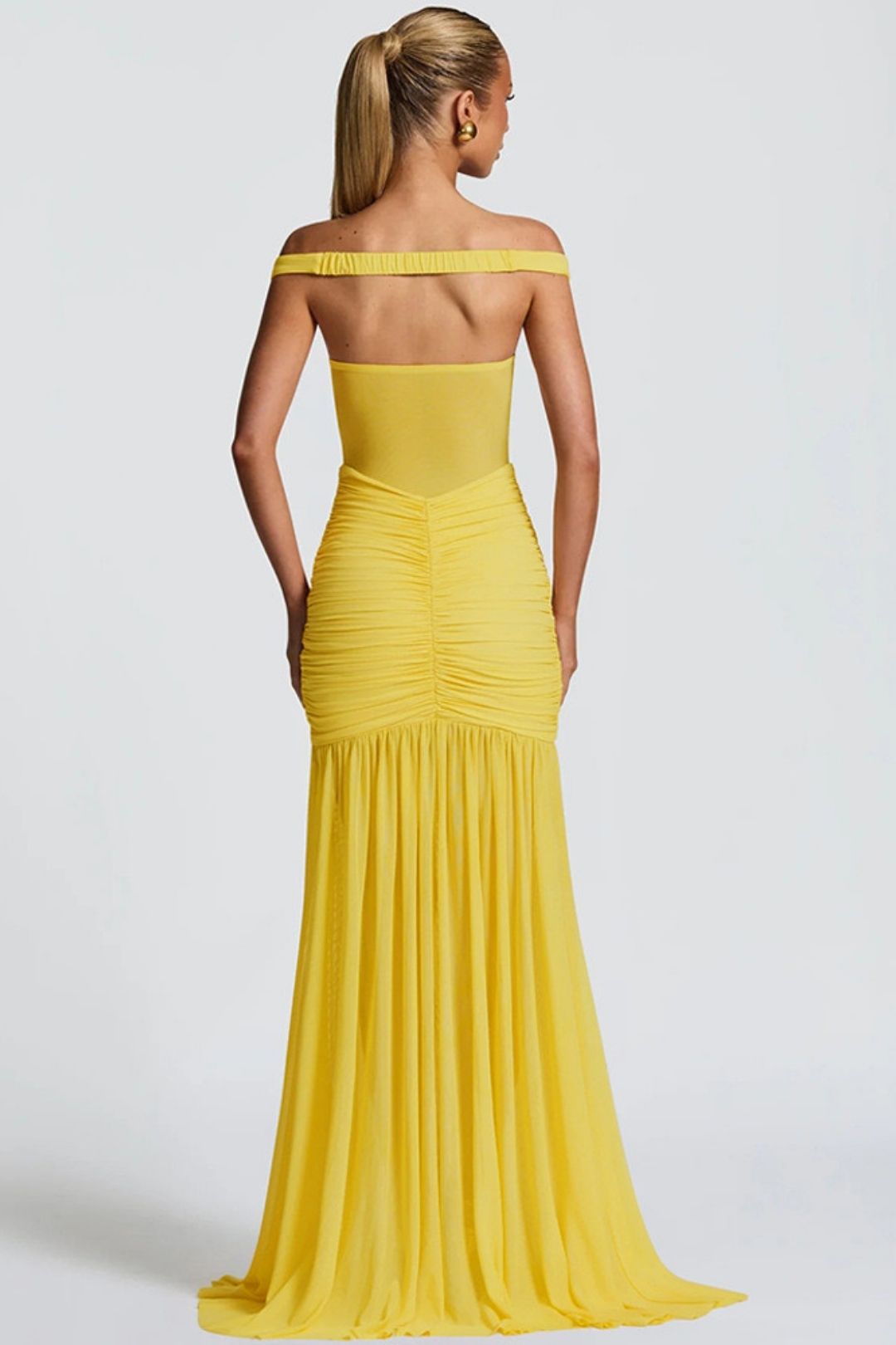 Sexy Backless Dress Mesh Pleated Slit Long Dress