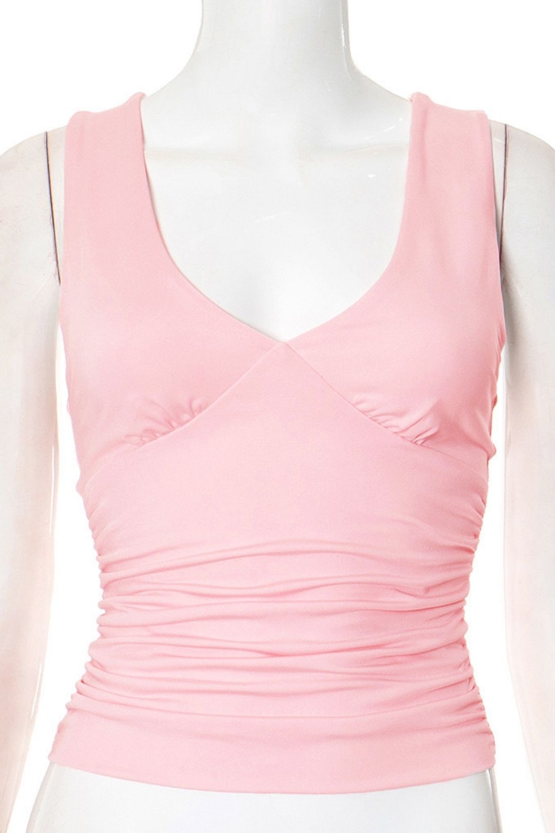 Solid Color V-neck Pleated Sexy Vest Top