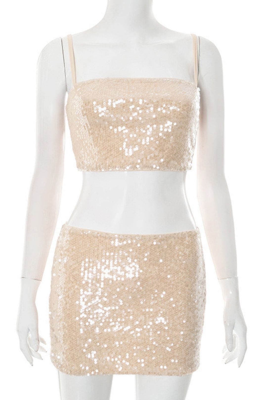 Sequin Camisole Hip-Covering Short Skirt Suit