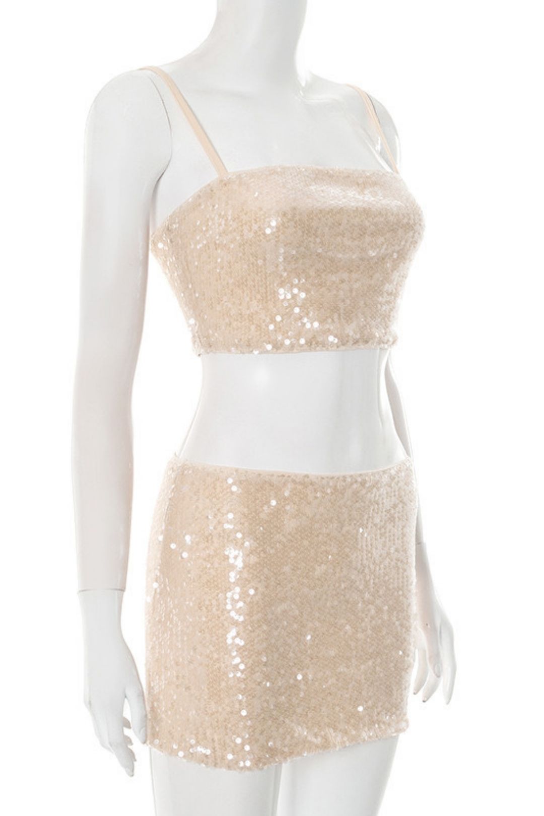 Sequin Camisole Hip-Covering Short Skirt Suit