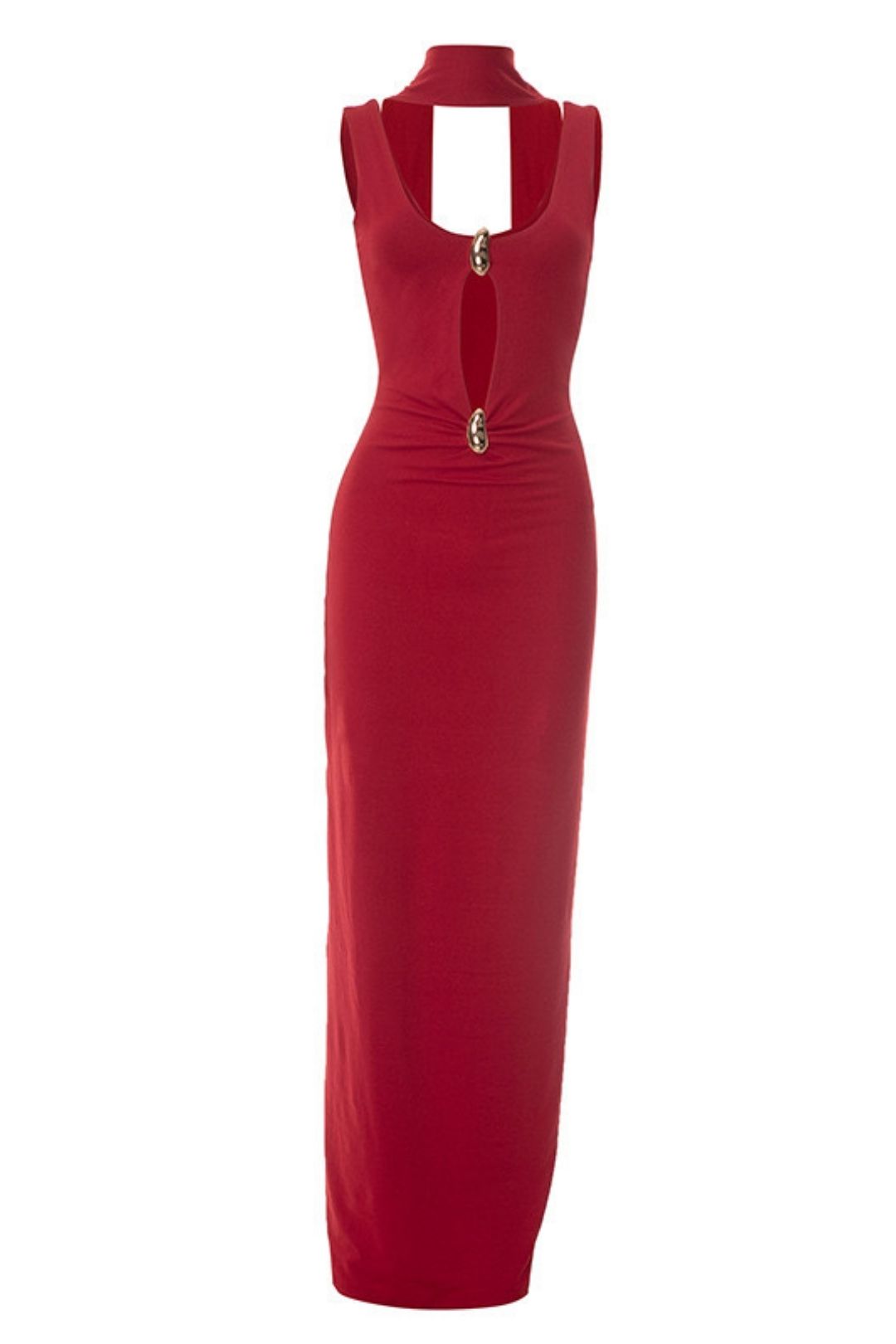 Summer Pure Color U-Neck Ribbon Cut Out Metal Ring Backless Dress