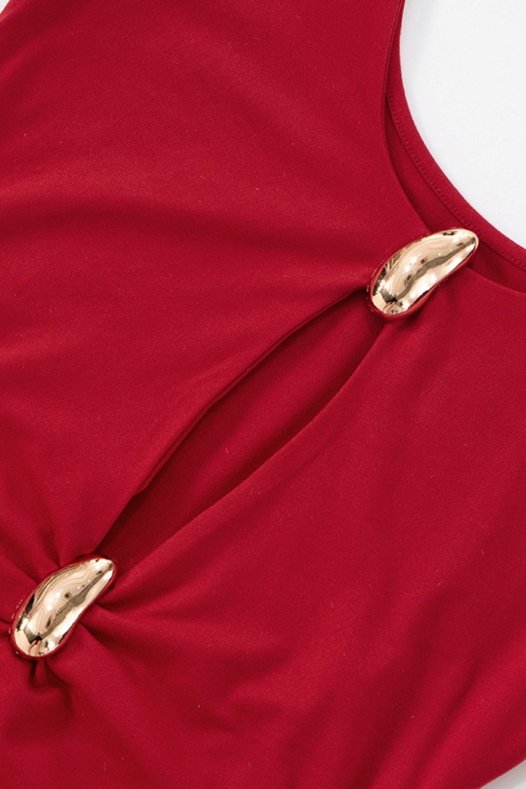 Summer Pure Color U-Neck Ribbon Cut Out Metal Ring Backless Dress