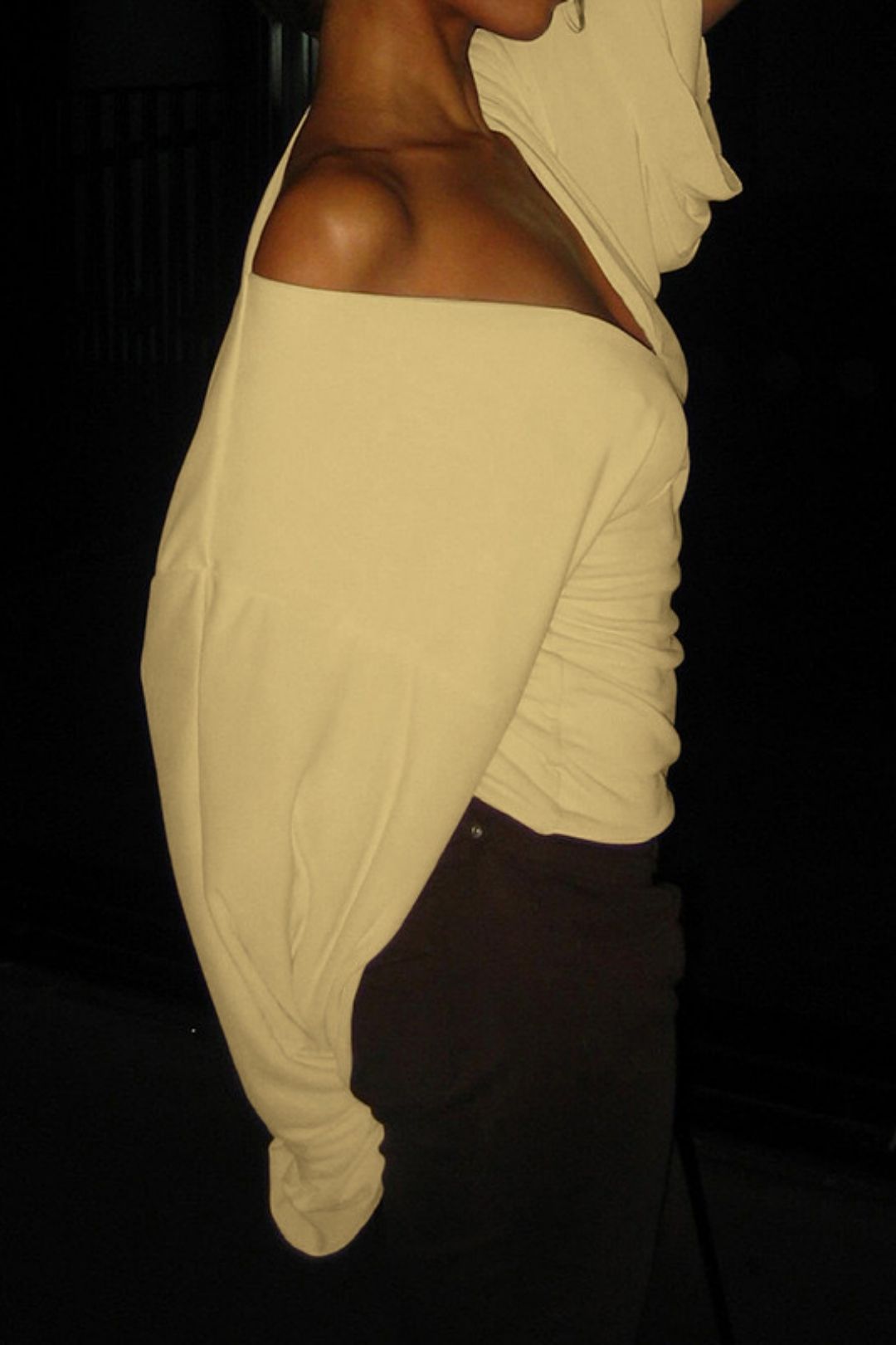 Solid  Color V Neck Horn Long-Sleeved Slim T-Shirt Tops