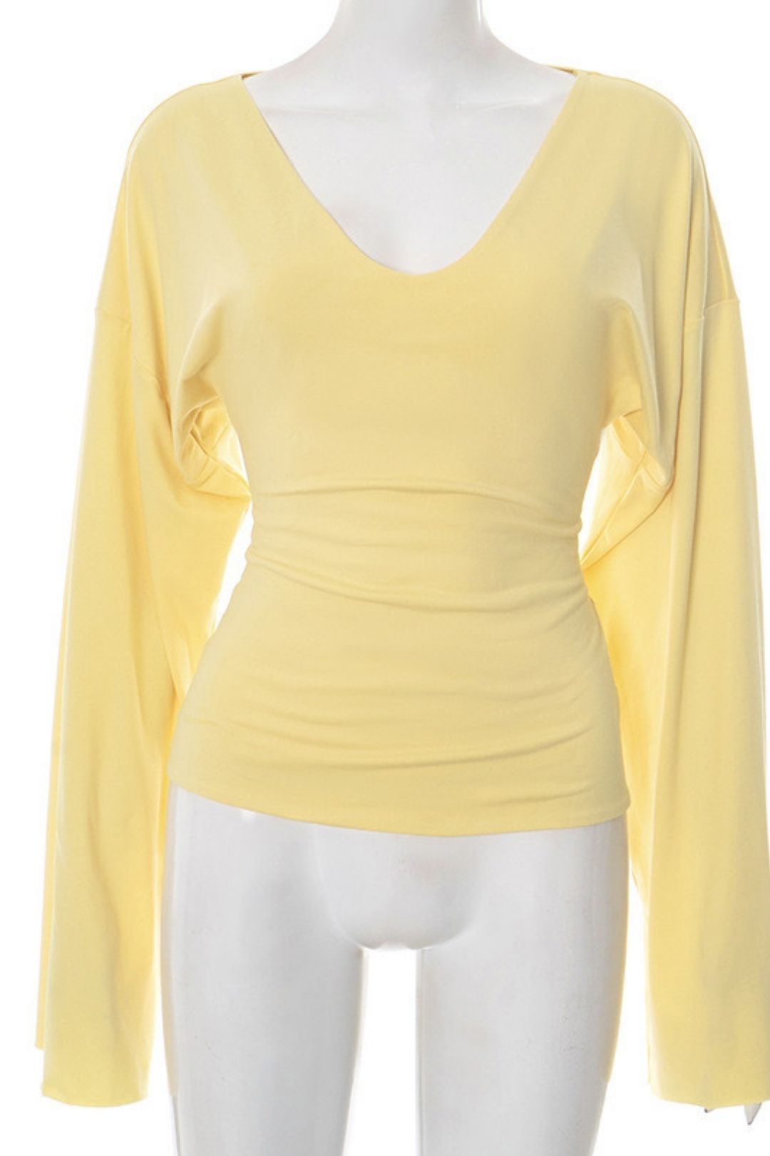Solid  Color V Neck Horn Long-Sleeved Slim T-Shirt Tops