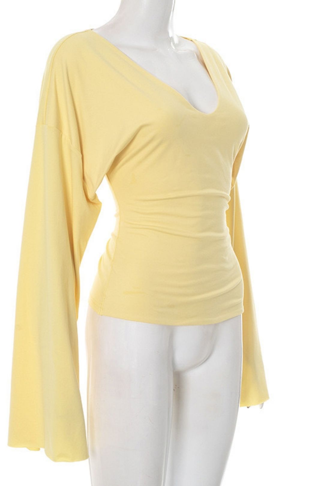 Solid  Color V Neck Horn Long-Sleeved Slim T-Shirt Tops