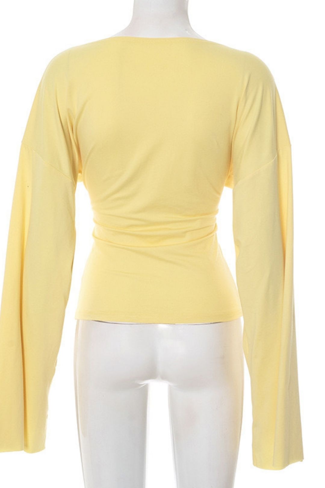 Solid  Color V Neck Horn Long-Sleeved Slim T-Shirt Tops