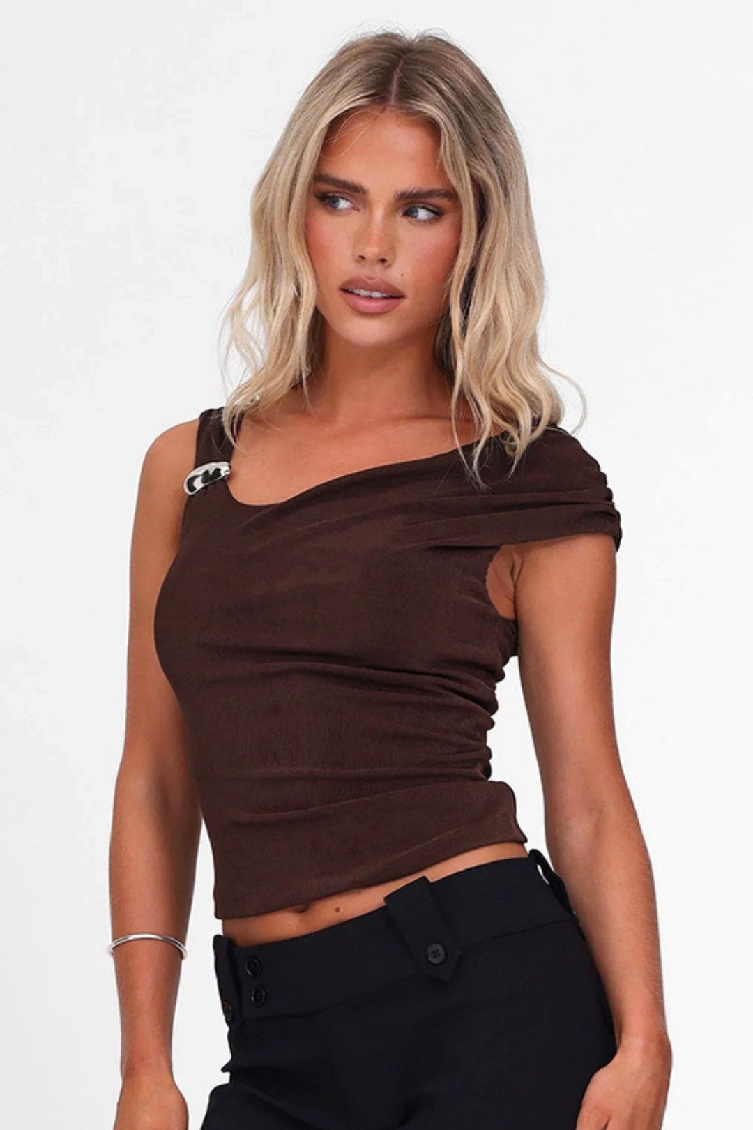 Pure Color Asymmetrical Metal Buckle Vest Tops