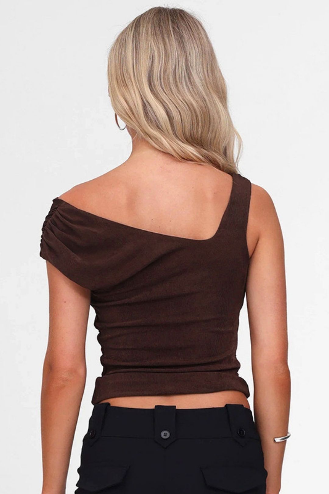 Pure Color Asymmetrical Metal Buckle Vest Tops