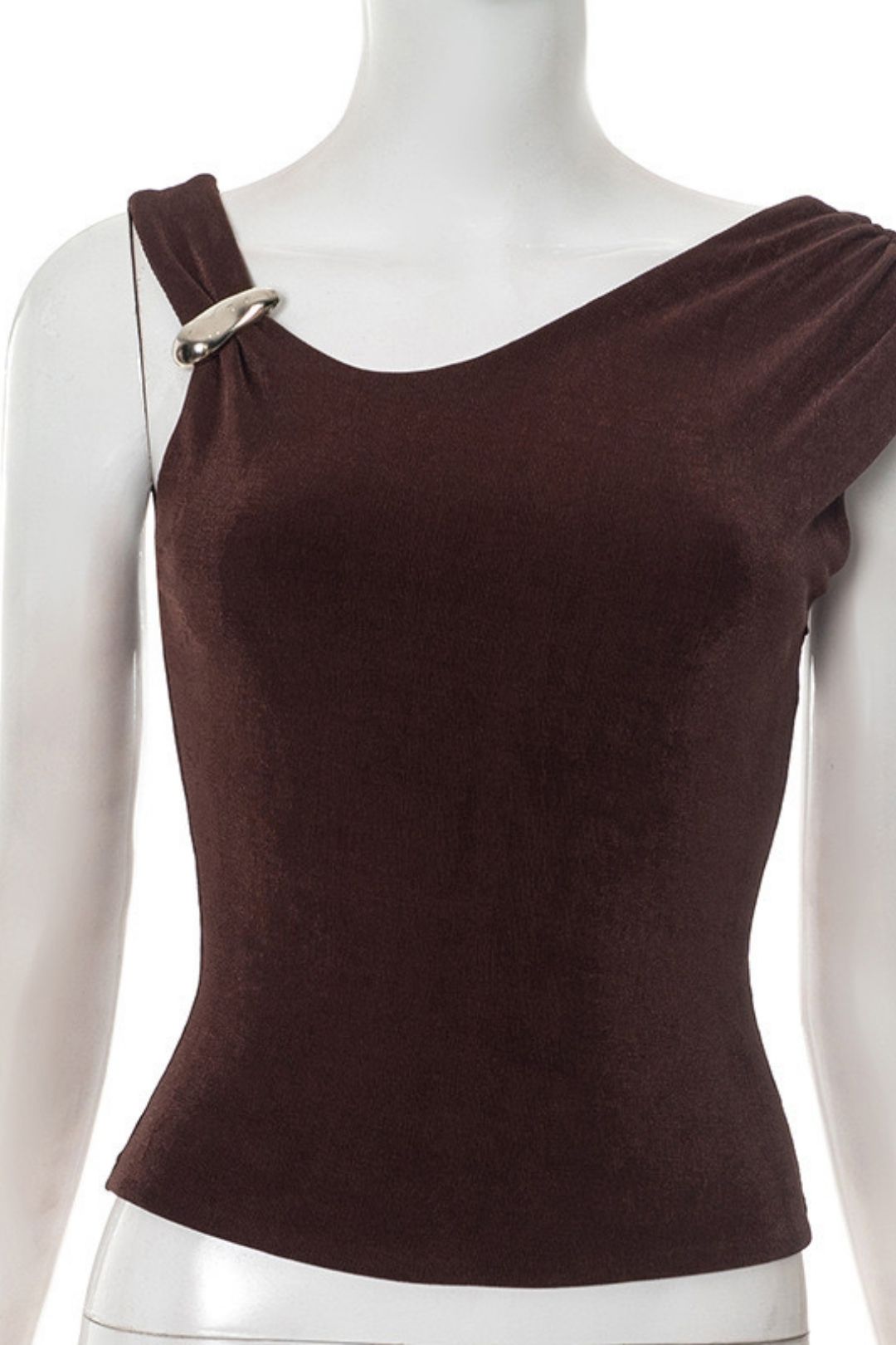 Pure Color Asymmetrical Metal Buckle Vest Tops