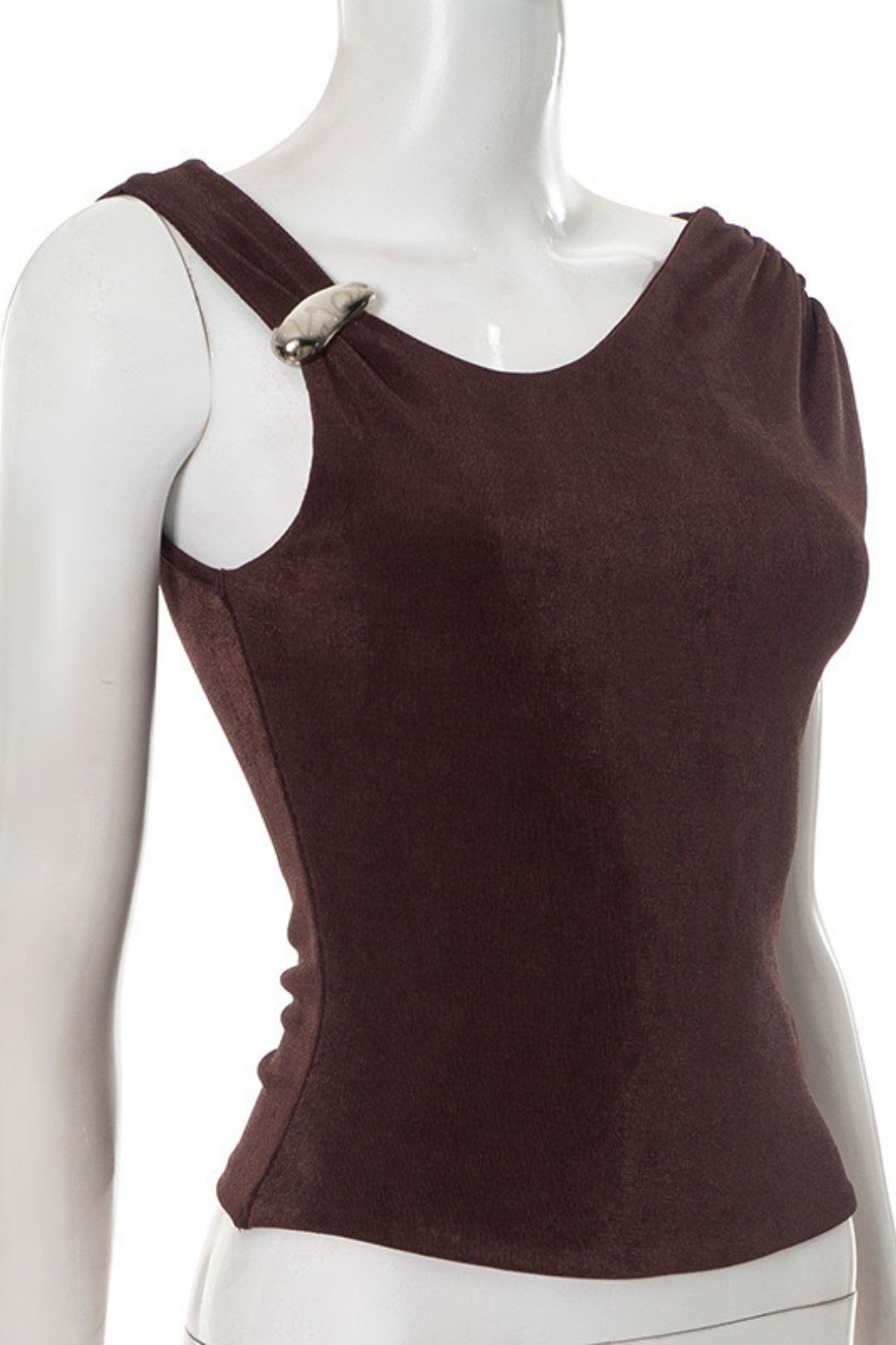 Pure Color Asymmetrical Metal Buckle Vest Tops