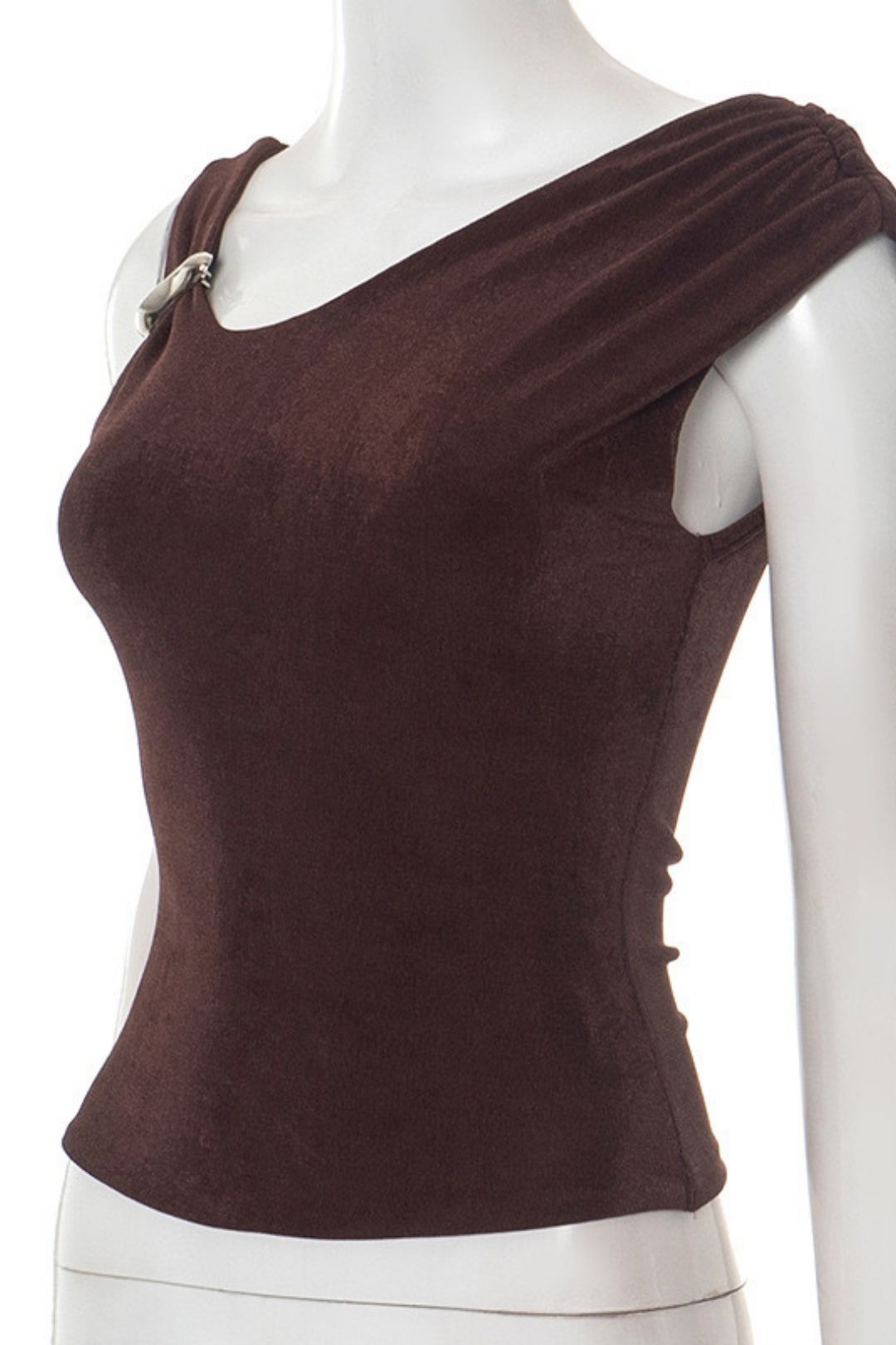 Pure Color Asymmetrical Metal Buckle Vest Tops