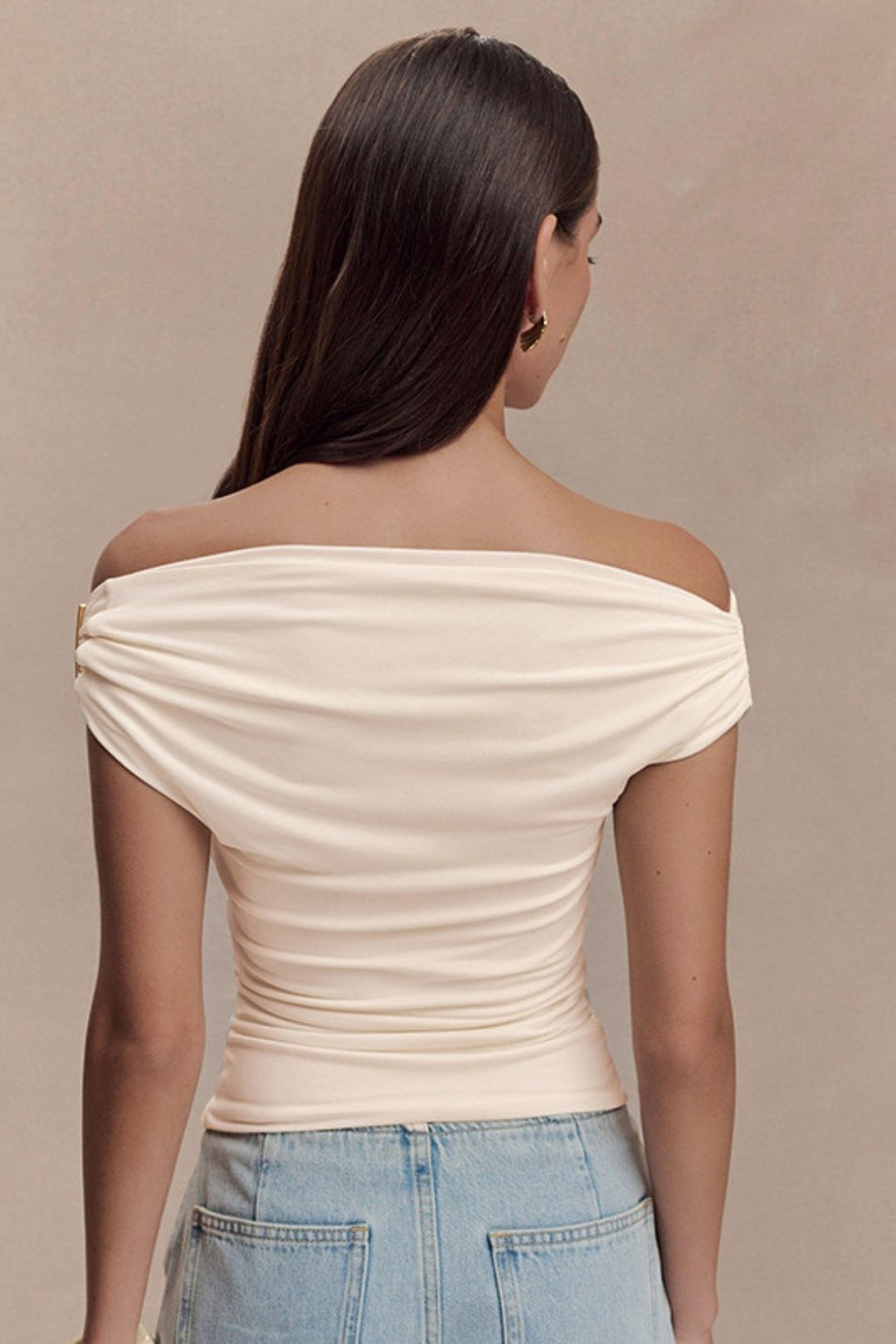 Solid Color Pleated Shoulder Slim-fit Shoulder Top