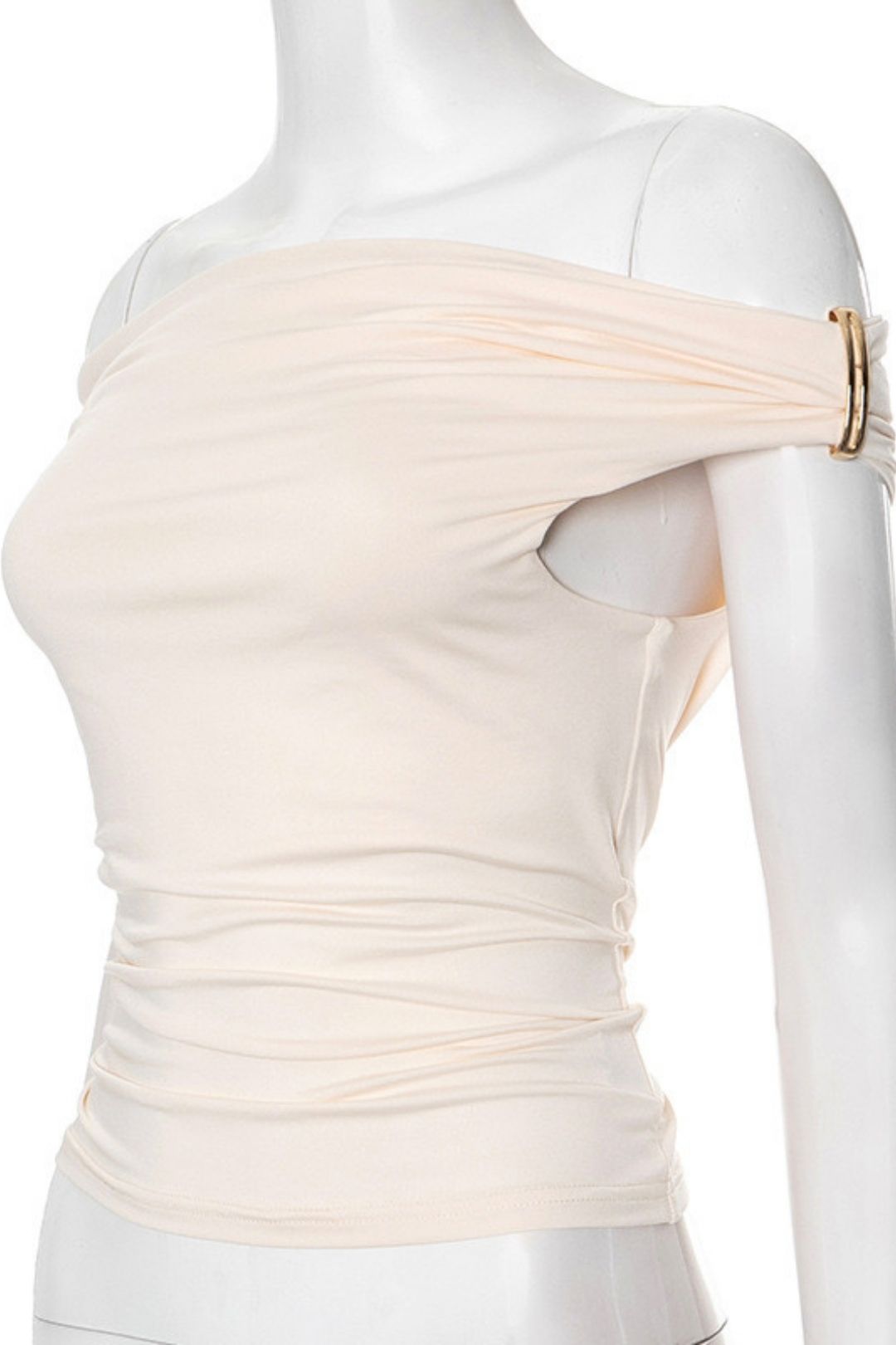 Solid Color Pleated Shoulder Slim-fit Shoulder Top