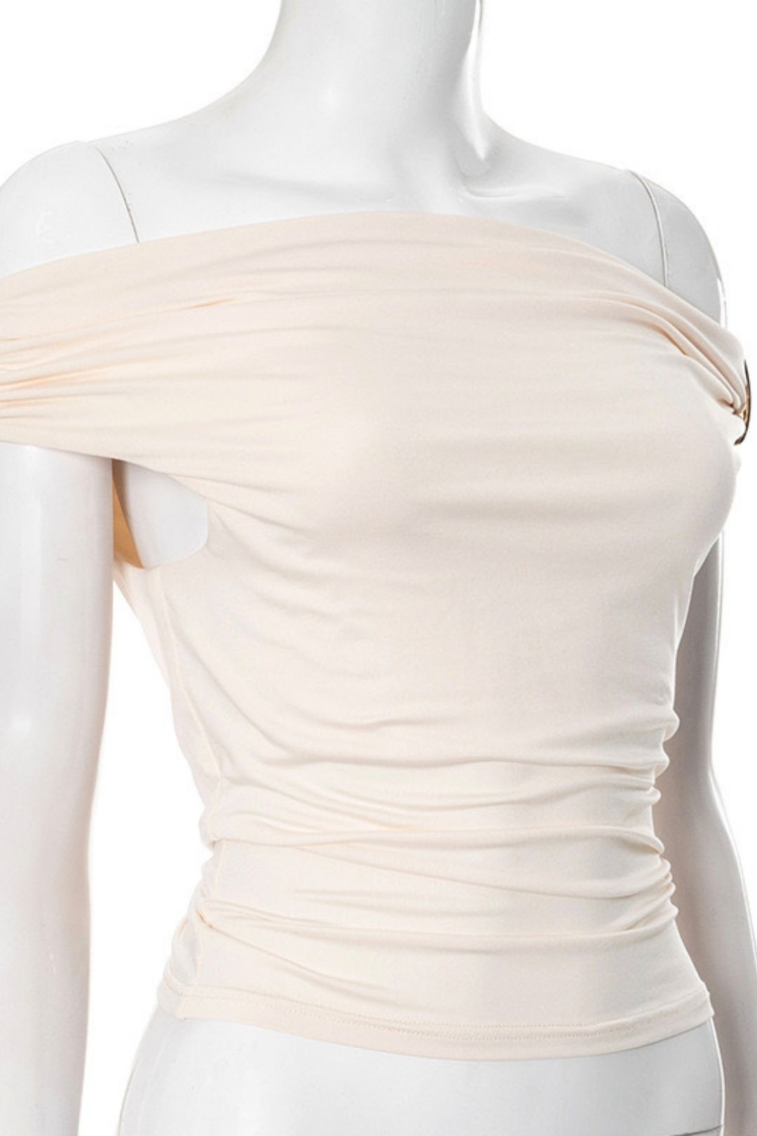 Solid Color Pleated Shoulder Slim-fit Shoulder Top
