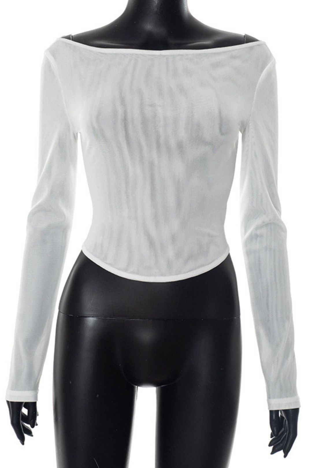 New See-Through Mesh Pullover One-Shoulder Curved Hem Top