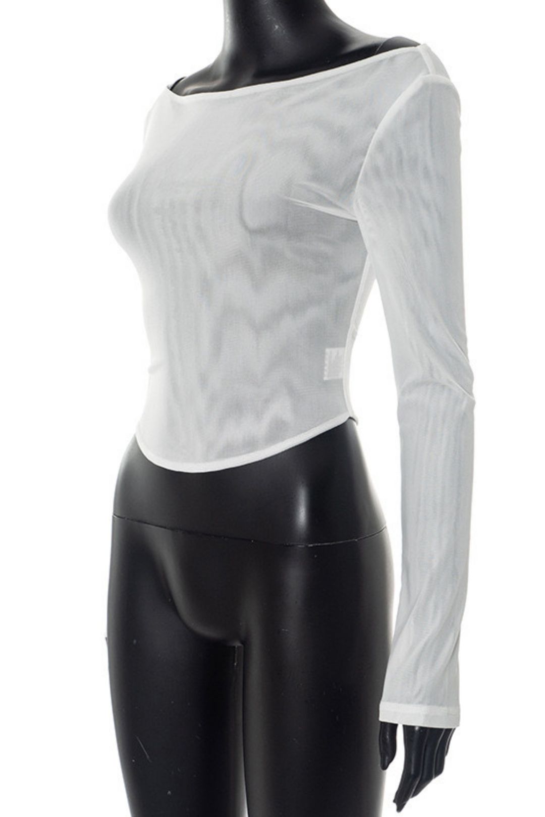 New See-Through Mesh Pullover One-Shoulder Curved Hem Top