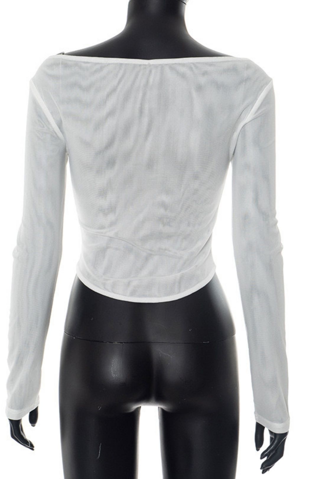 New See-Through Mesh Pullover One-Shoulder Curved Hem Top