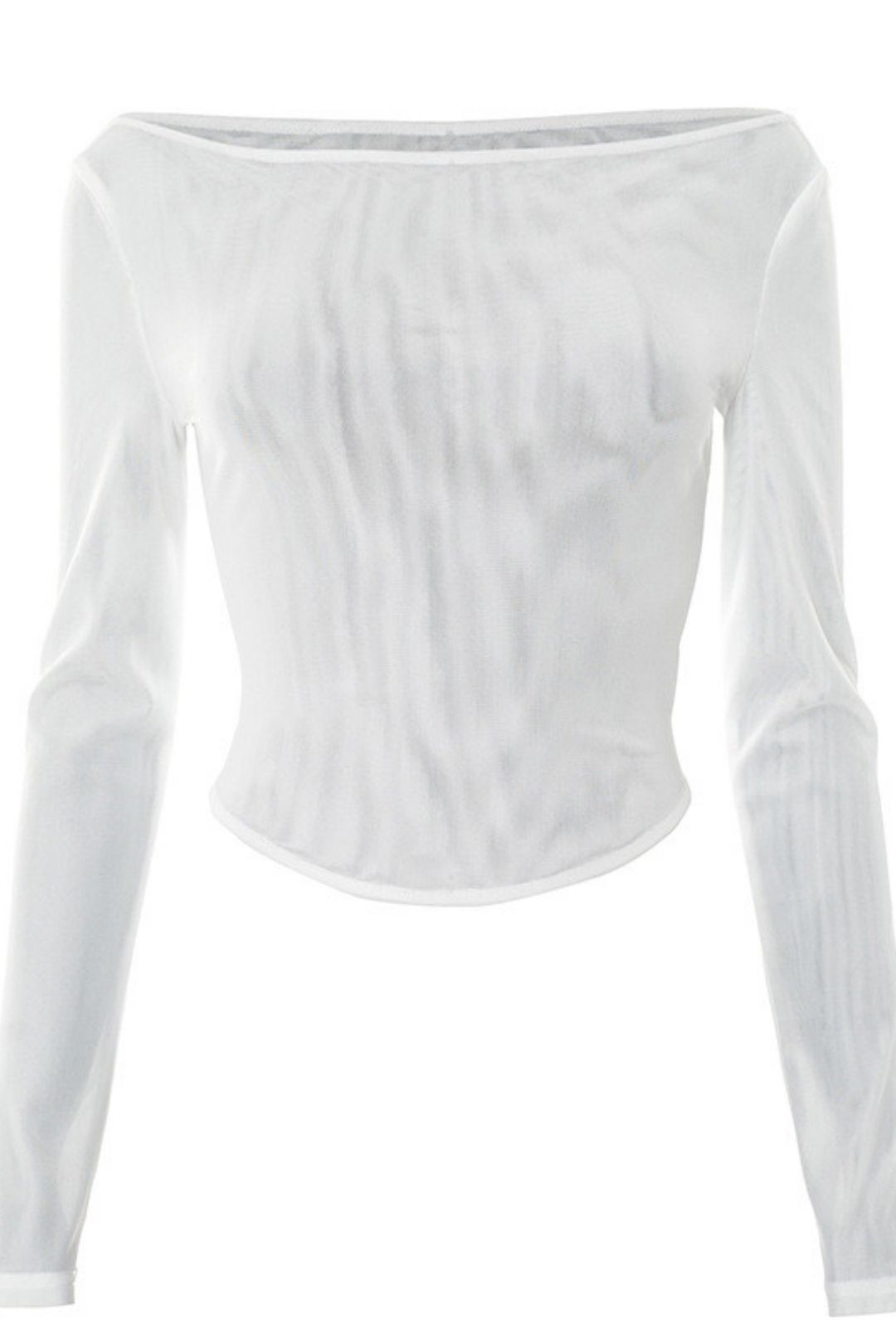 New See-Through Mesh Pullover One-Shoulder Curved Hem Top