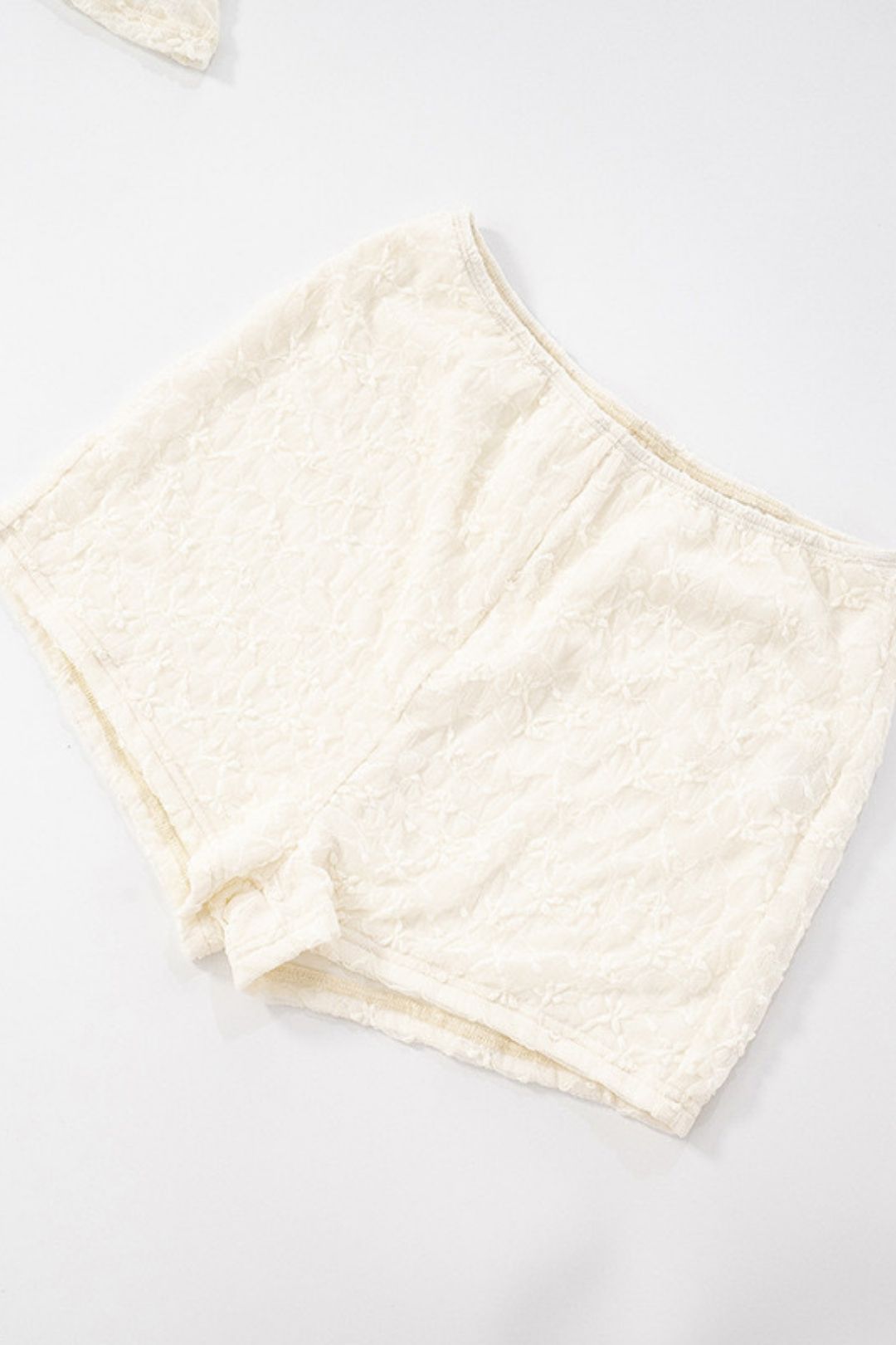 New Pure Color Lace Suspender Intimates Swing Collar Long-Sleeved Top Shorts Suit