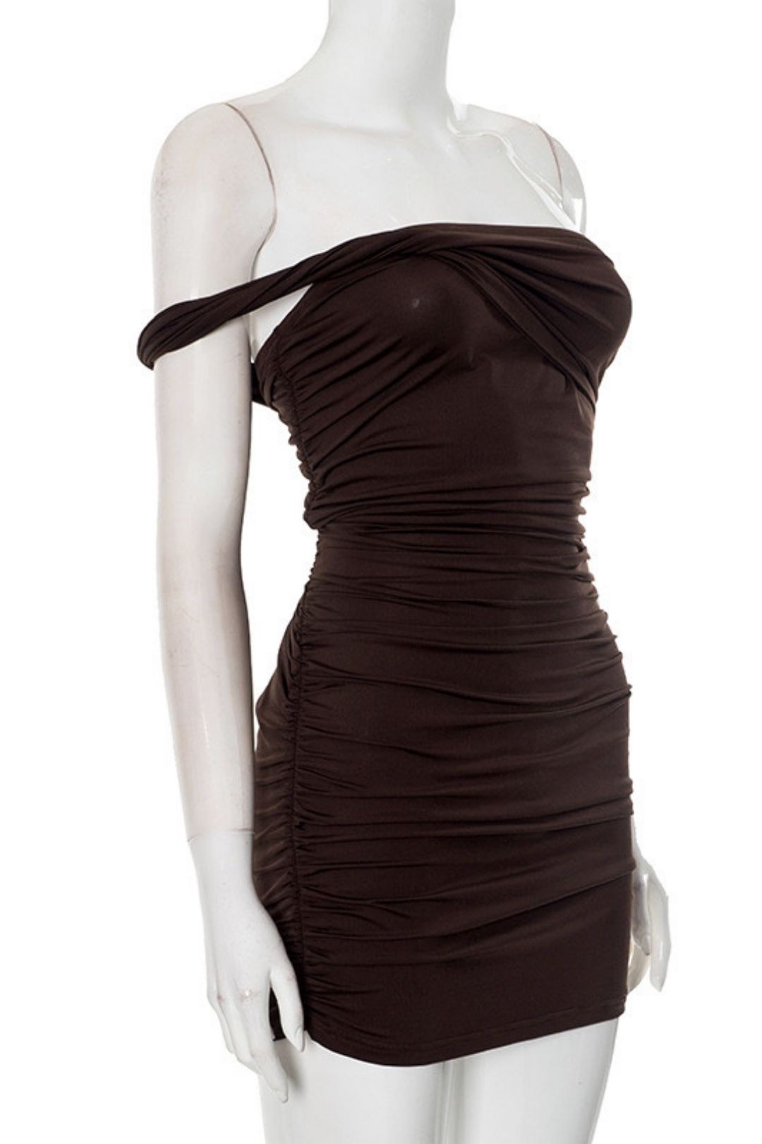 Solid Color Shoulder Sexy Hip Dress