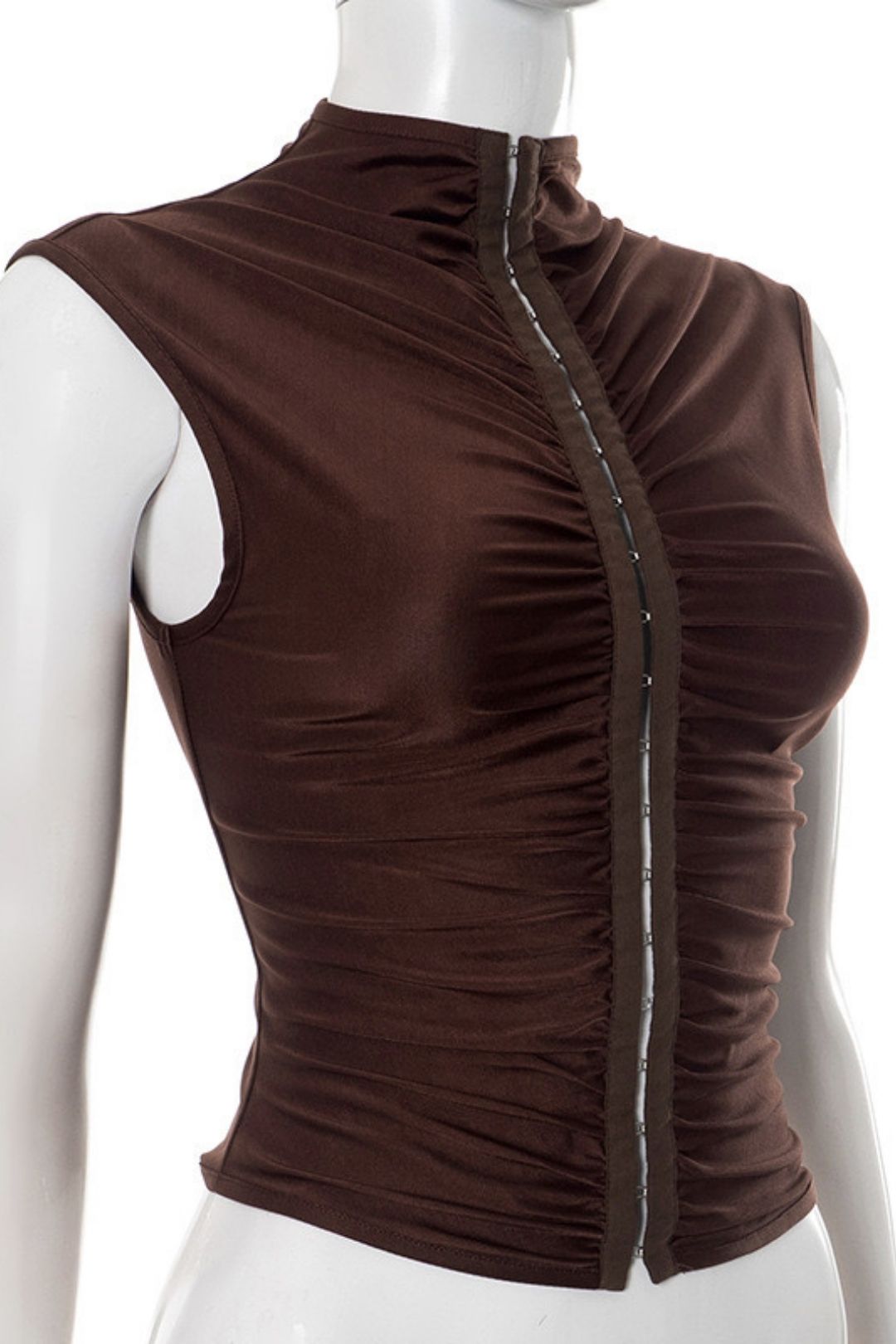 New Solid Color Half-high Collar Buckle Pleated Slim-fit Vest