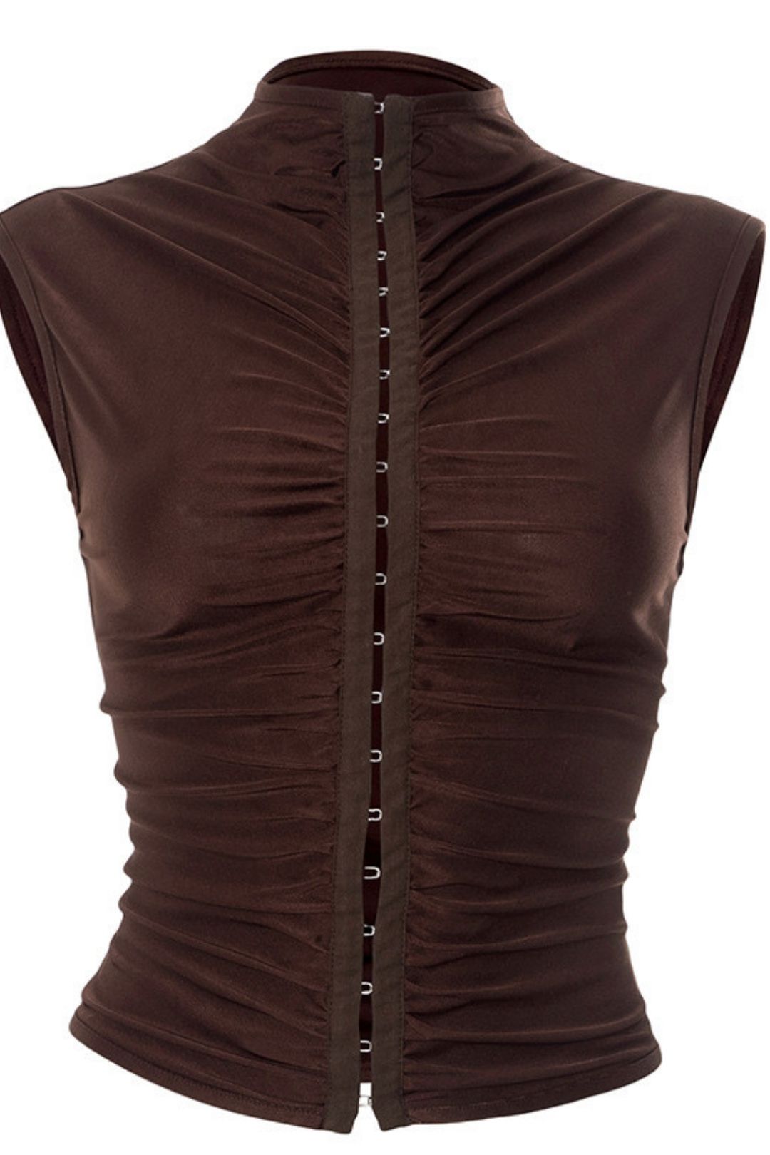 New Solid Color Half-high Collar Buckle Pleated Slim-fit Vest
