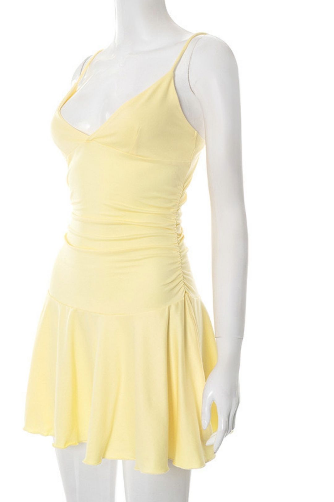 New Solid Colorsling V-neck Ruffled Sexy Dress Women