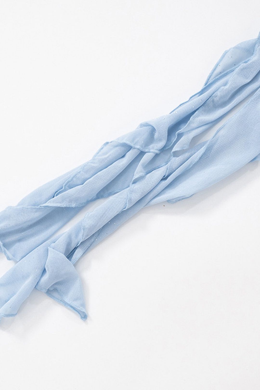 Solid Color Sense See-Through Mesh Oblique Shoulder Short-Sleeved Ruffled Ribbon Top